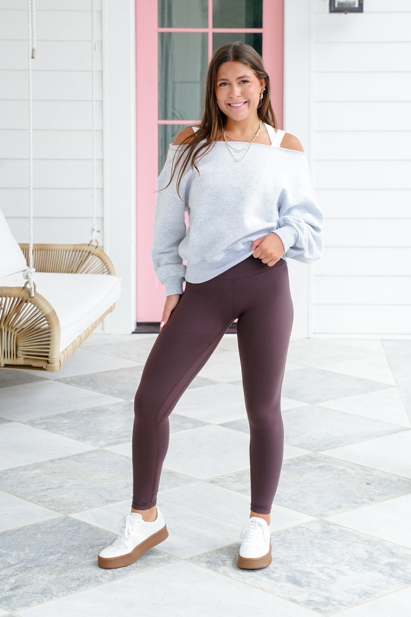 Plus/Reg French Terry Long Sleeve Off Shoulder Top