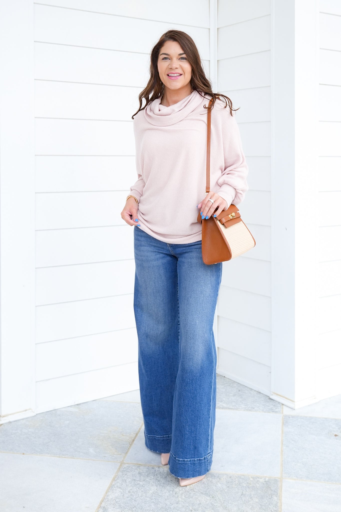 Plus/Reg Ribbed Long Sleeve Cowl Neckline Top