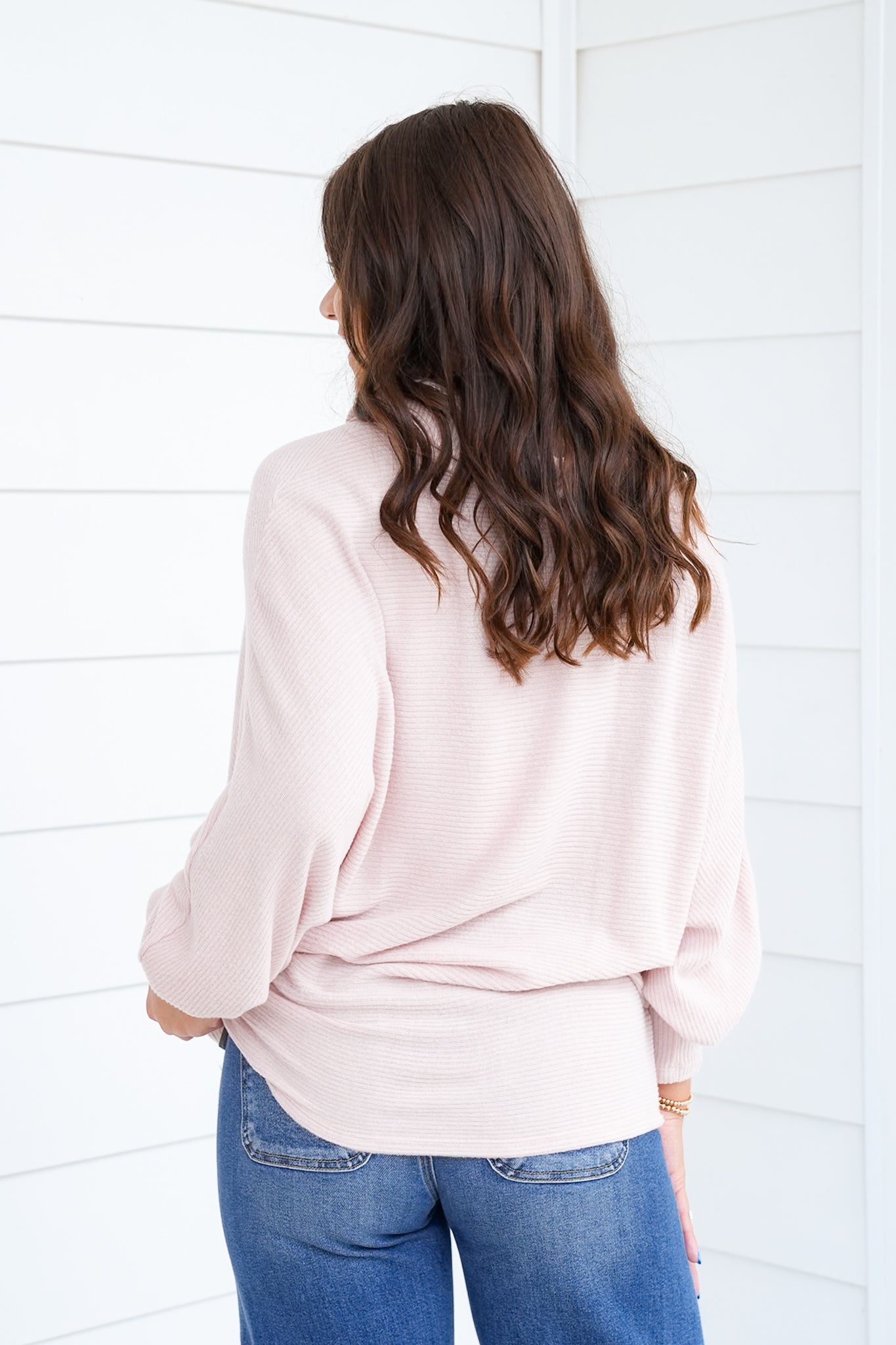 Plus/Reg Ribbed Long Sleeve Cowl Neckline Top