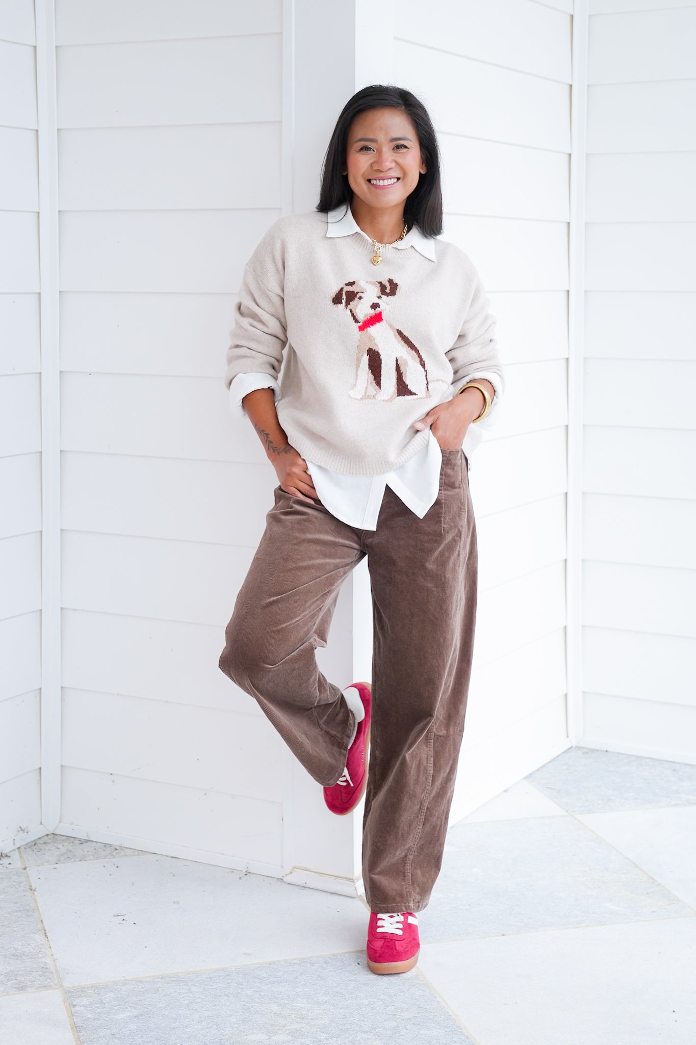 Puppy Graphic Long Sleeve Pullover Sweater