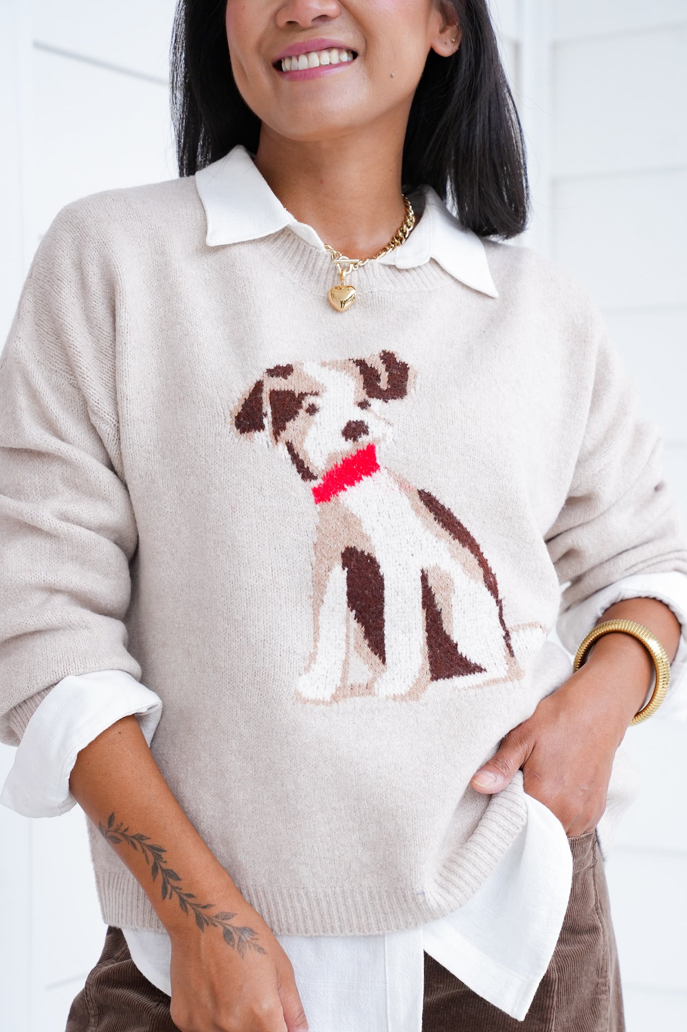 Puppy Graphic Long Sleeve Pullover Sweater
