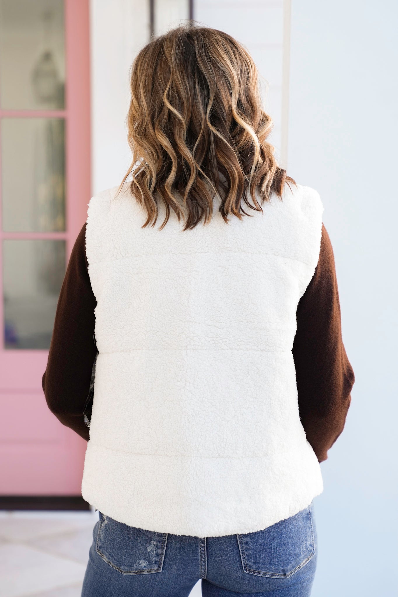 Sherpa Vest with Corduroy Trim