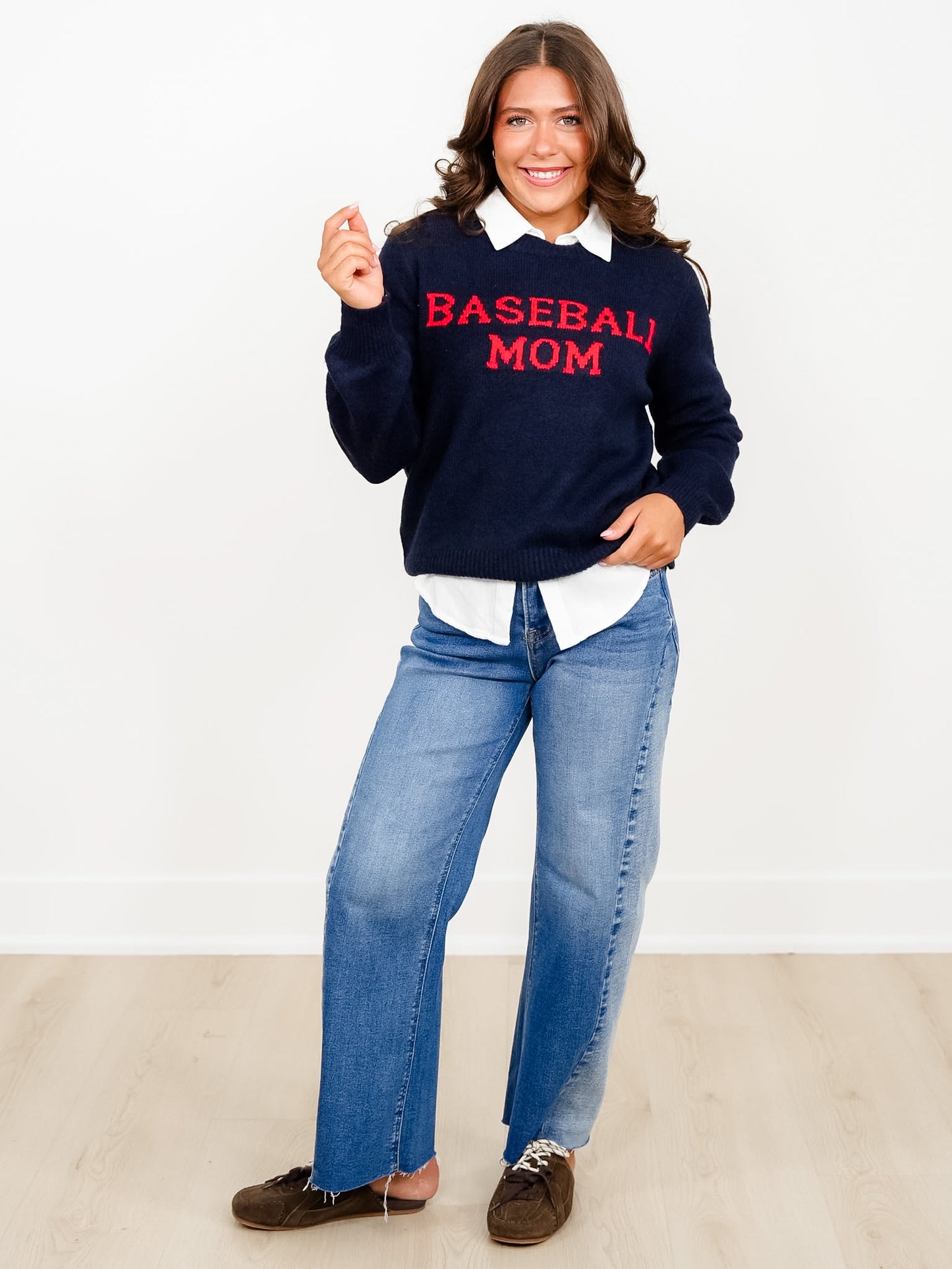 Baseball Mom Long Sleeve Pullover Sweater - Freckled Poppy