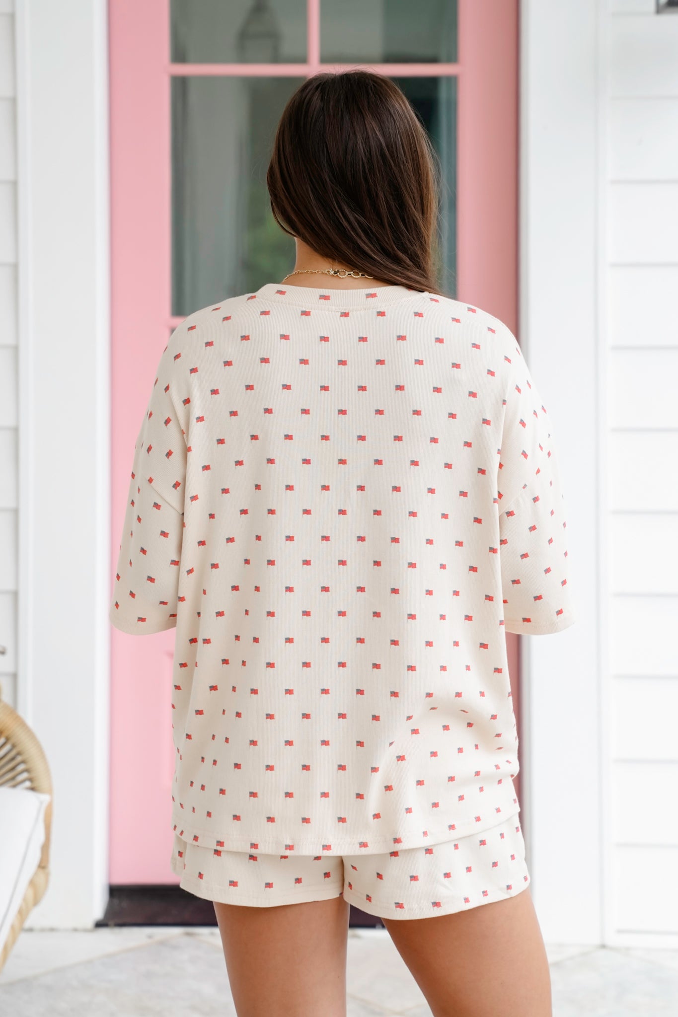 American Flag Print Short Sleeve Top and Shorts Set