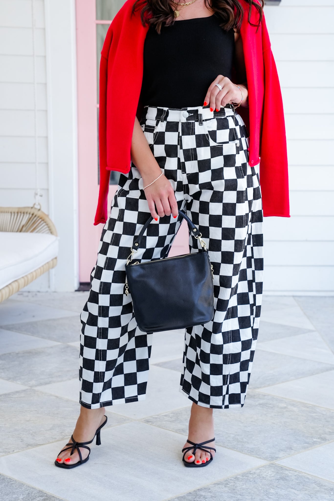 Plus/Reg Checkered Print Barrel Pants