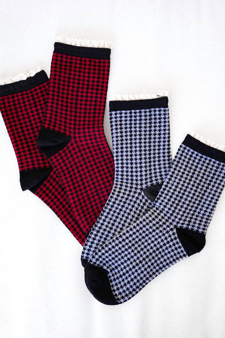 Houndstooth Lace Cuff Crew Socks