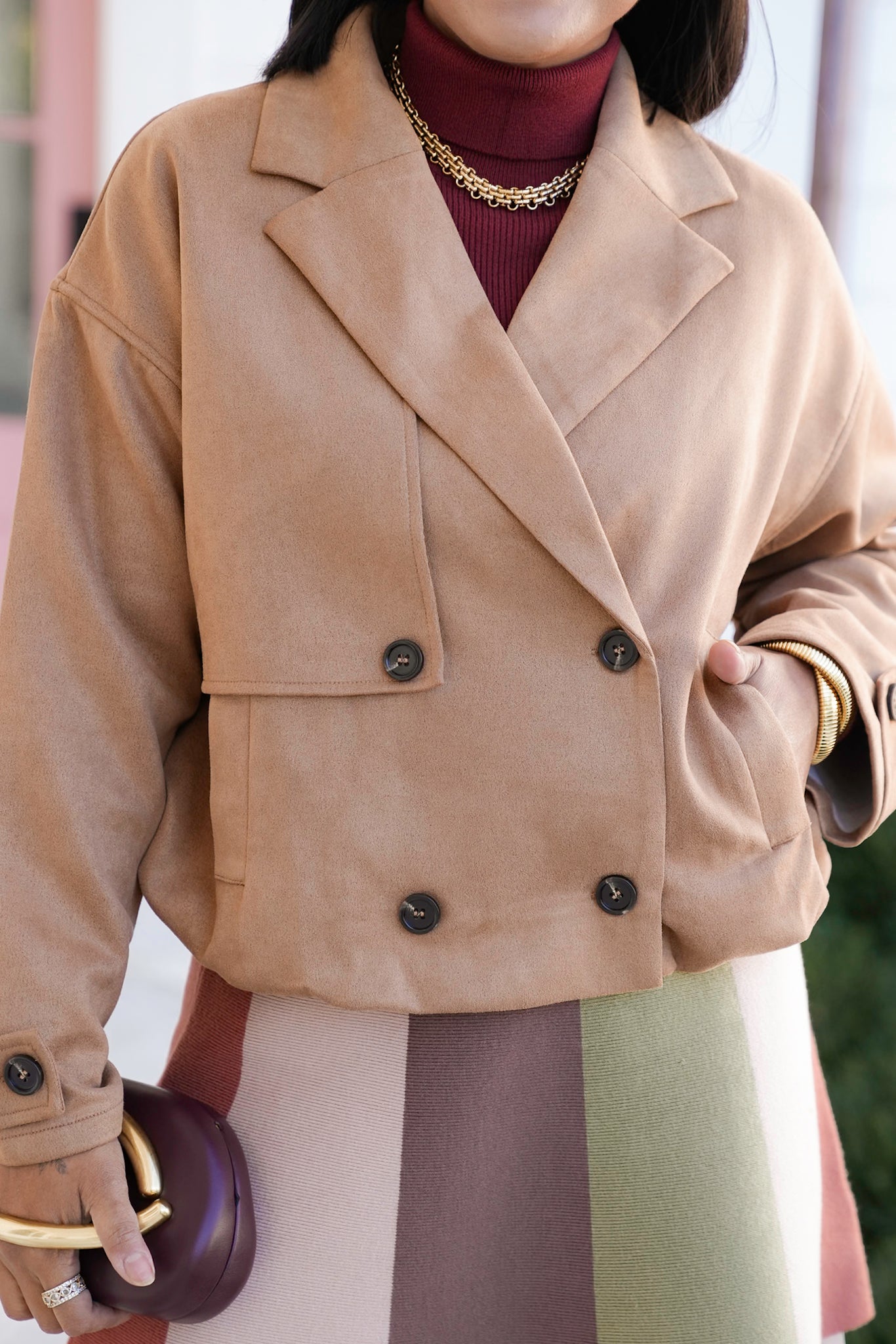 Vegan Suede Long Sleeve Crop Jacket