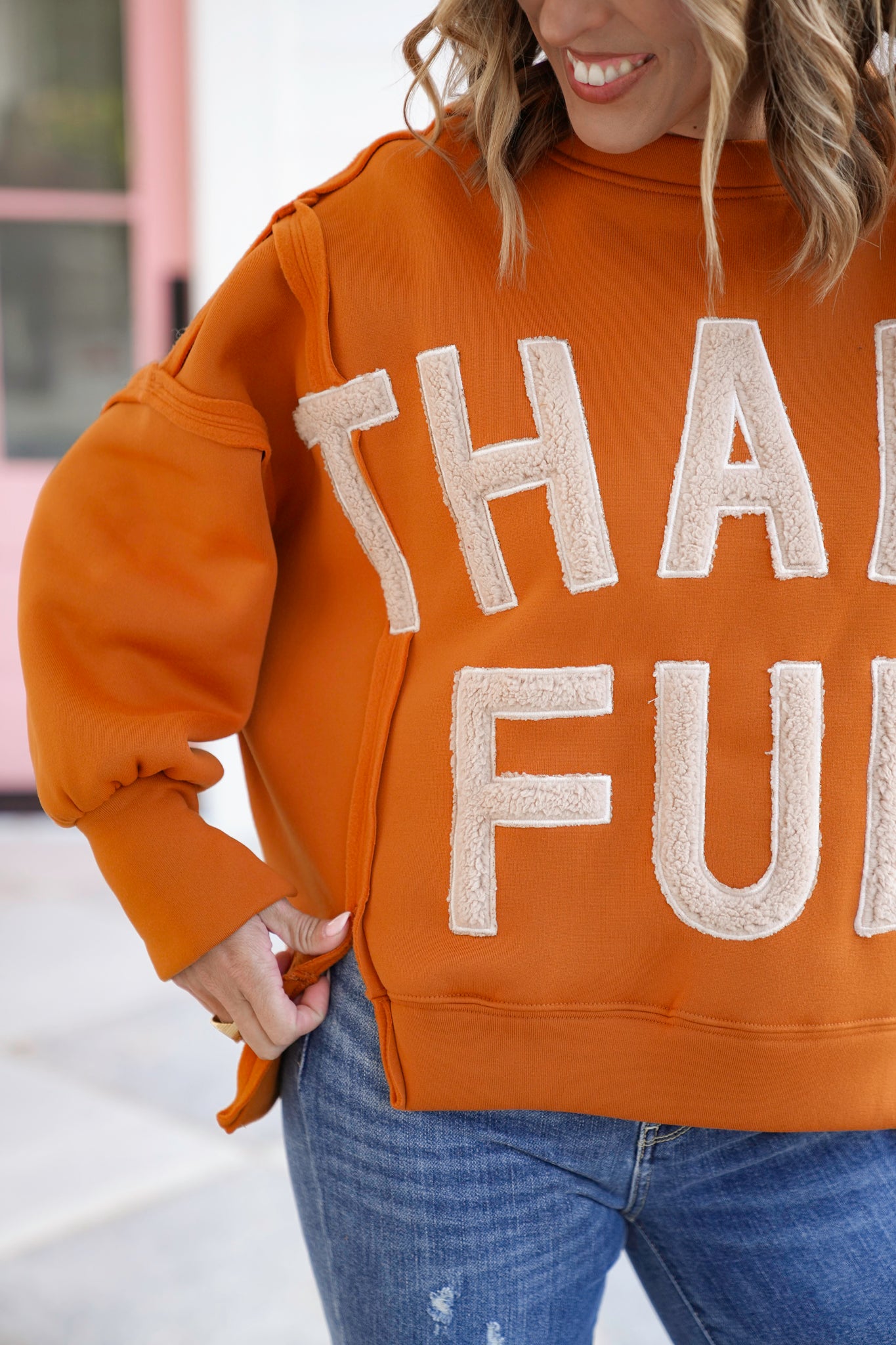 Rust Long Sleeve "Thankful" Sweatshirt