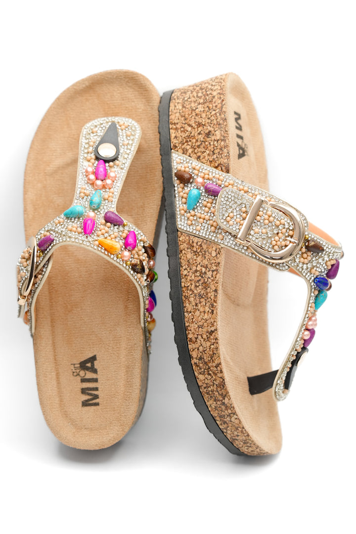 MIA Ornate Beaded Thong Sandal with Cork Sole