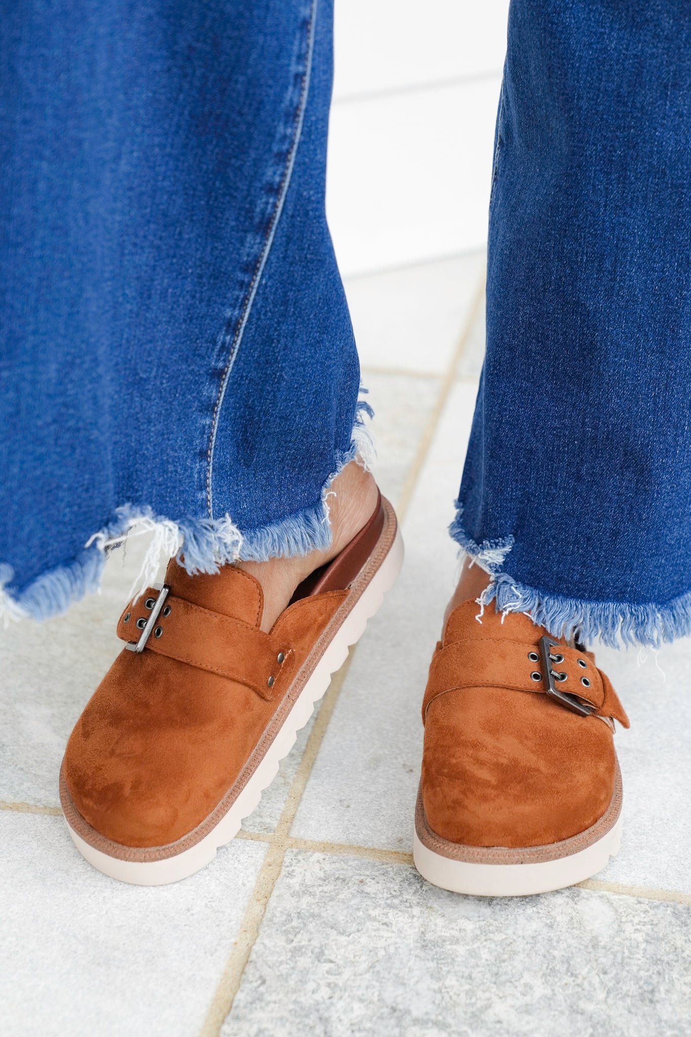MIA Vegan Suede Buckle Slip On Clog with Platform Sole