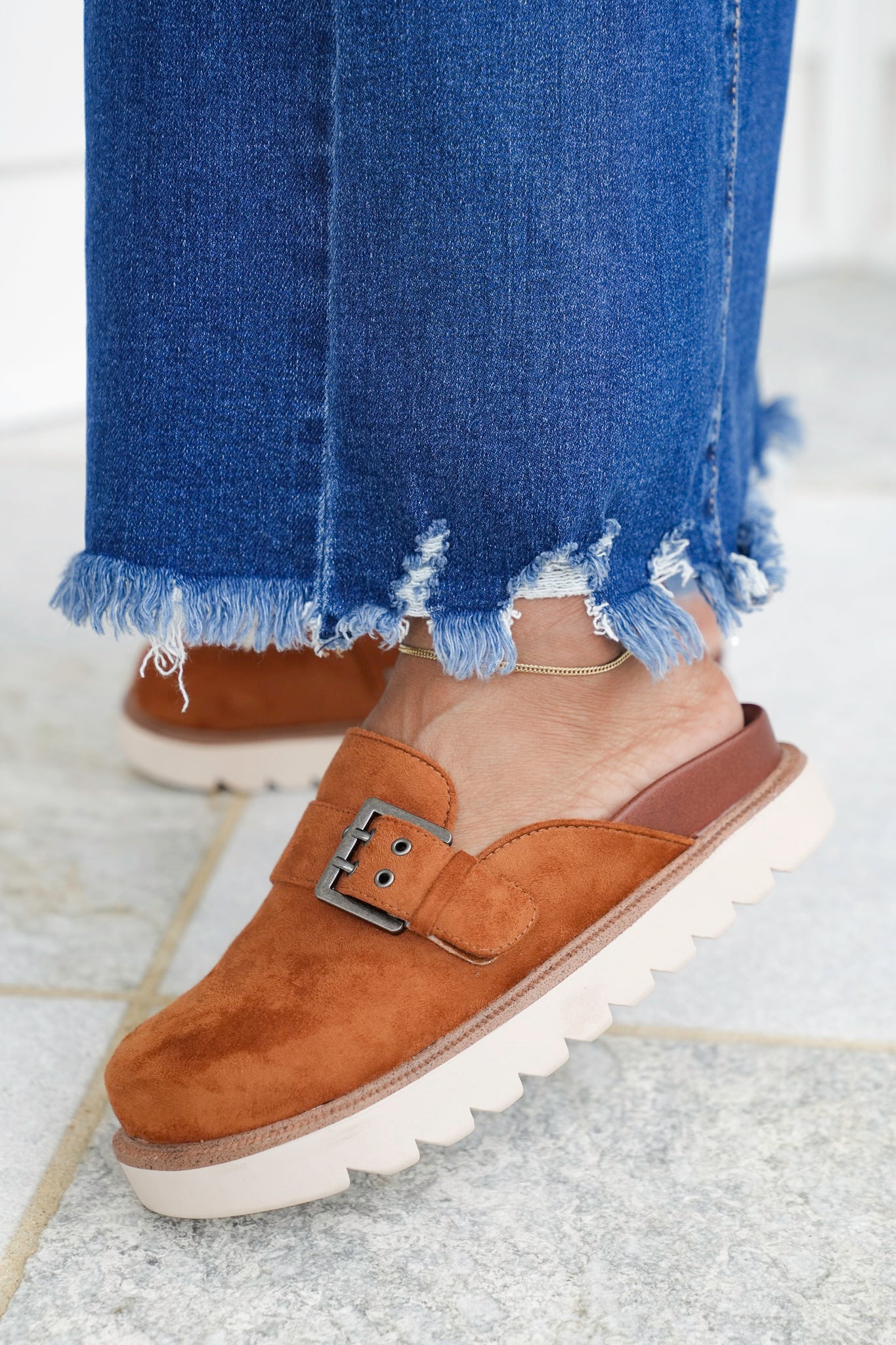 MIA Vegan Suede Buckle Slip On Clog with Platform Sole