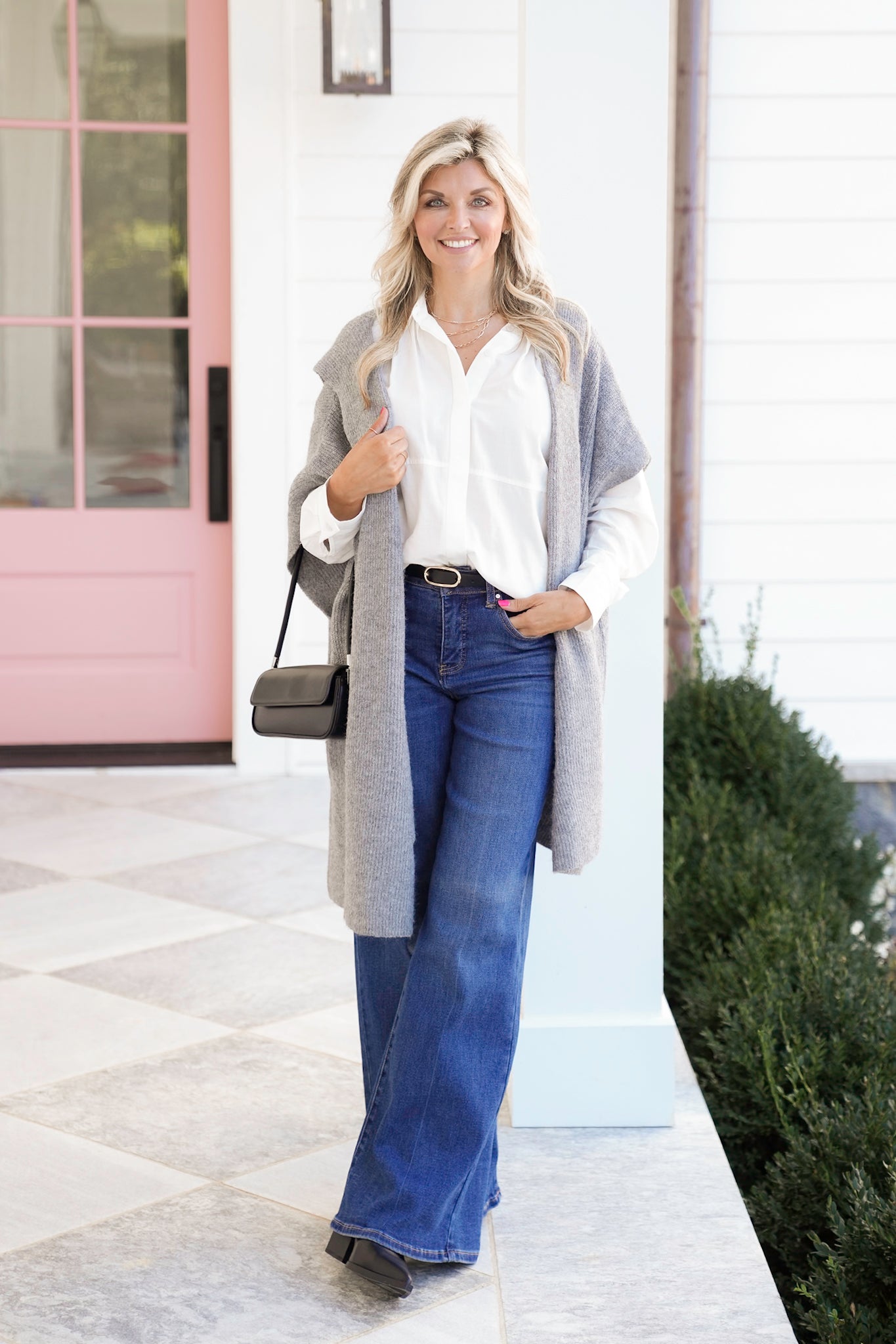 Hidden Placket Collared Long Sleeve Top