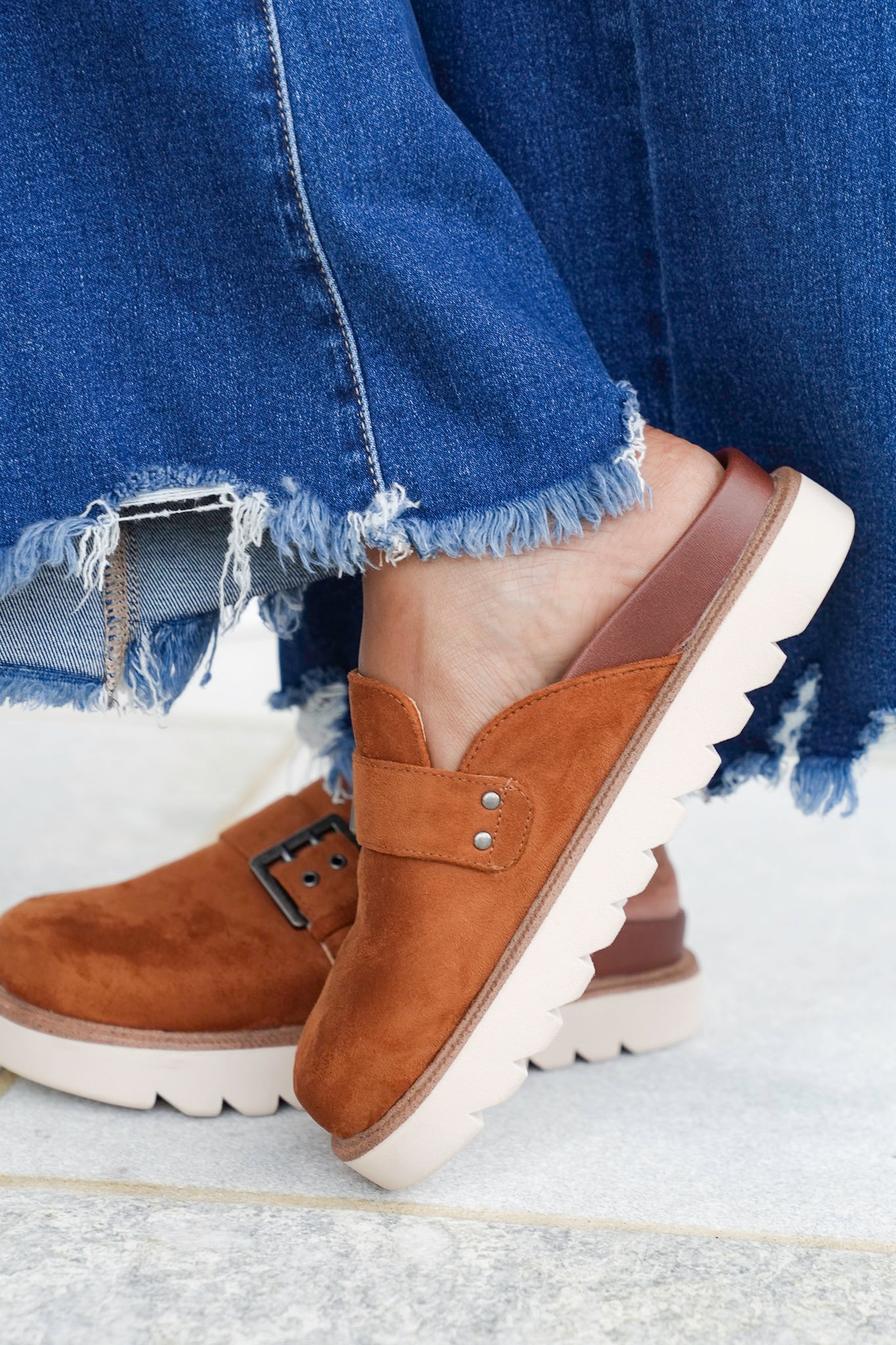 MIA Vegan Suede Buckle Slip On Clog with Platform Sole