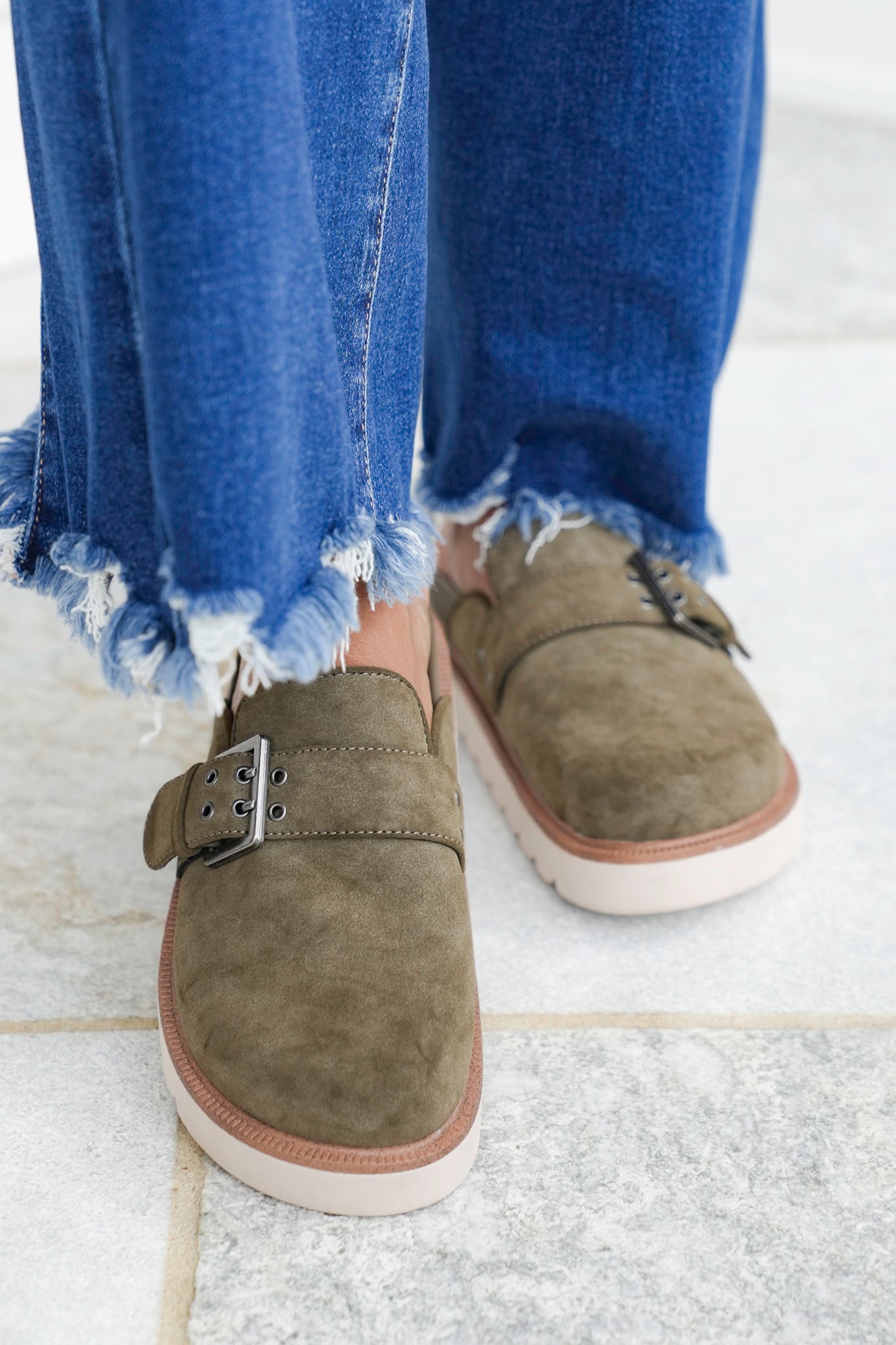 MIA Vegan Suede Buckle Slip On Clog with Platform Sole