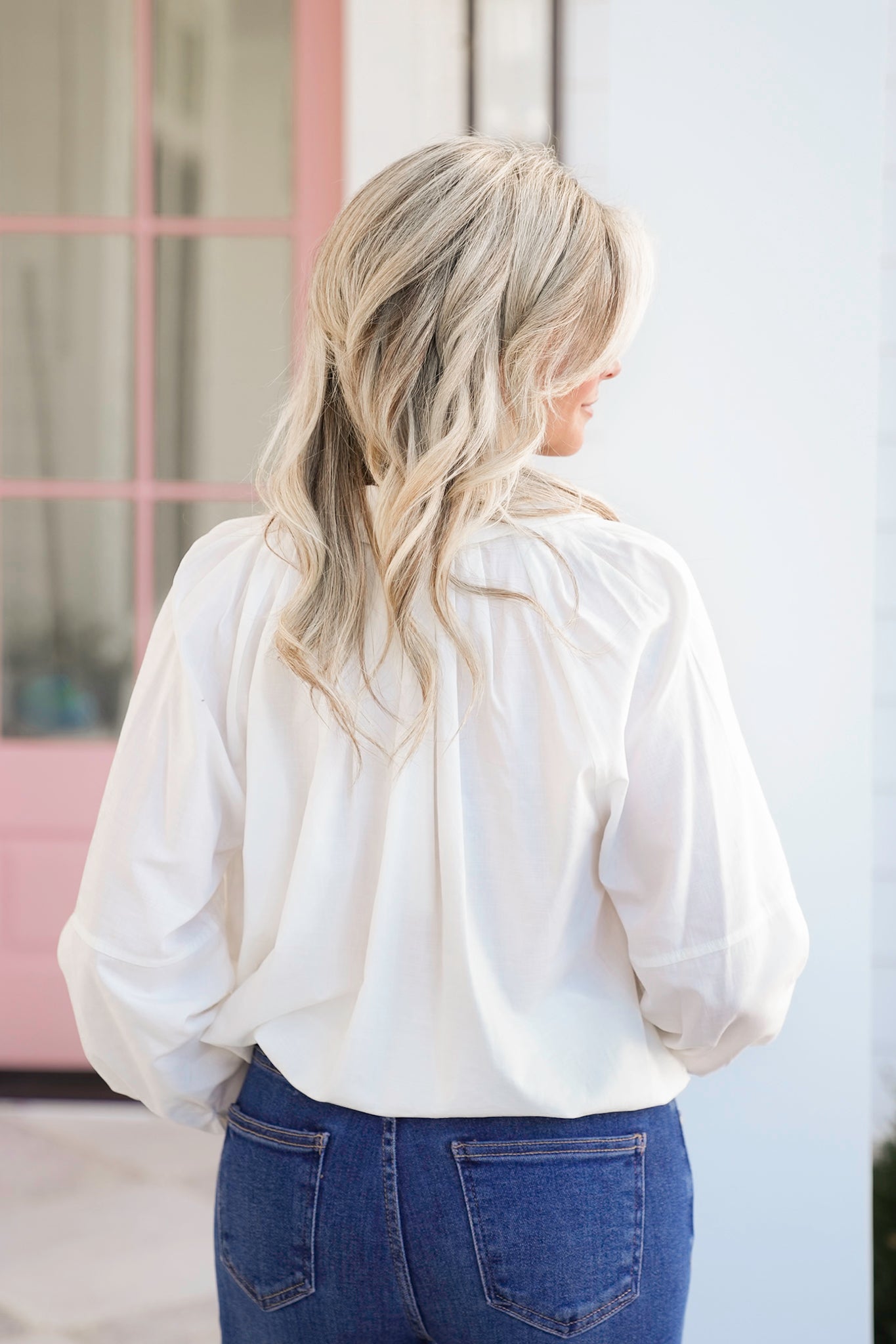 Hidden Placket Collared Long Sleeve Top