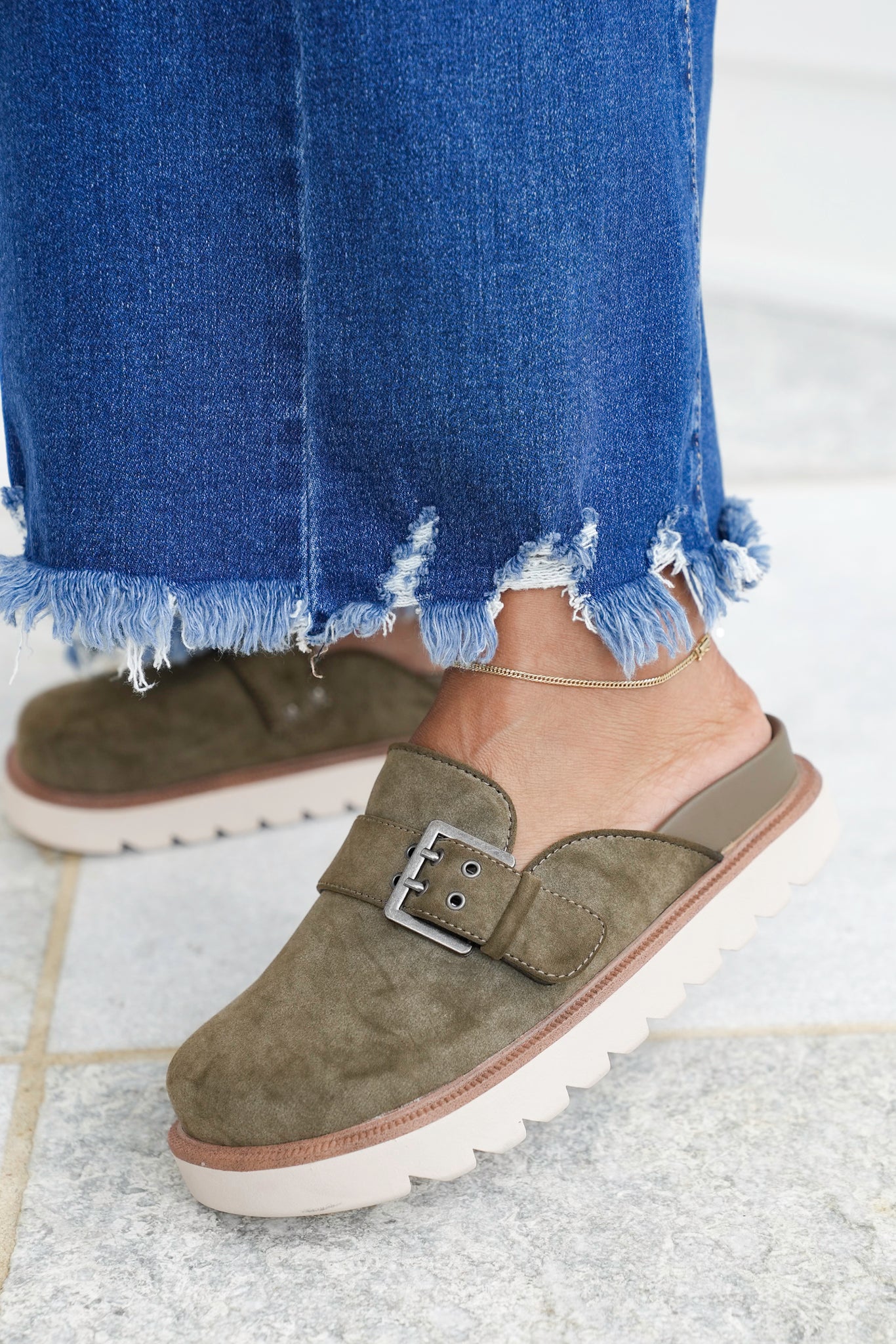MIA Vegan Suede Buckle Slip On Clog with Platform Sole