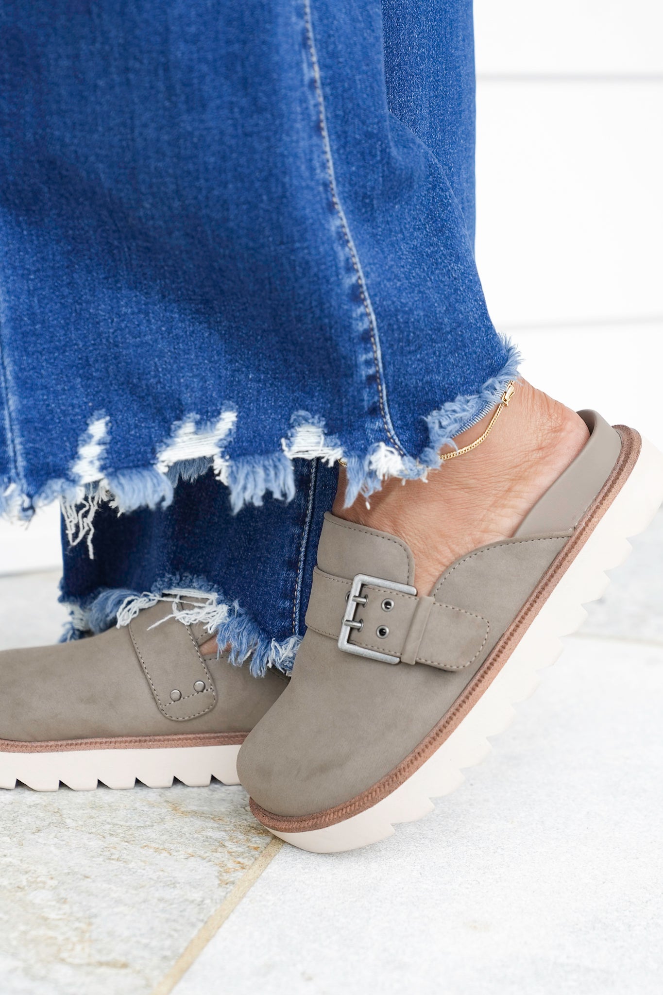 MIA Vegan Suede Buckle Slip On Clog with Platform Sole