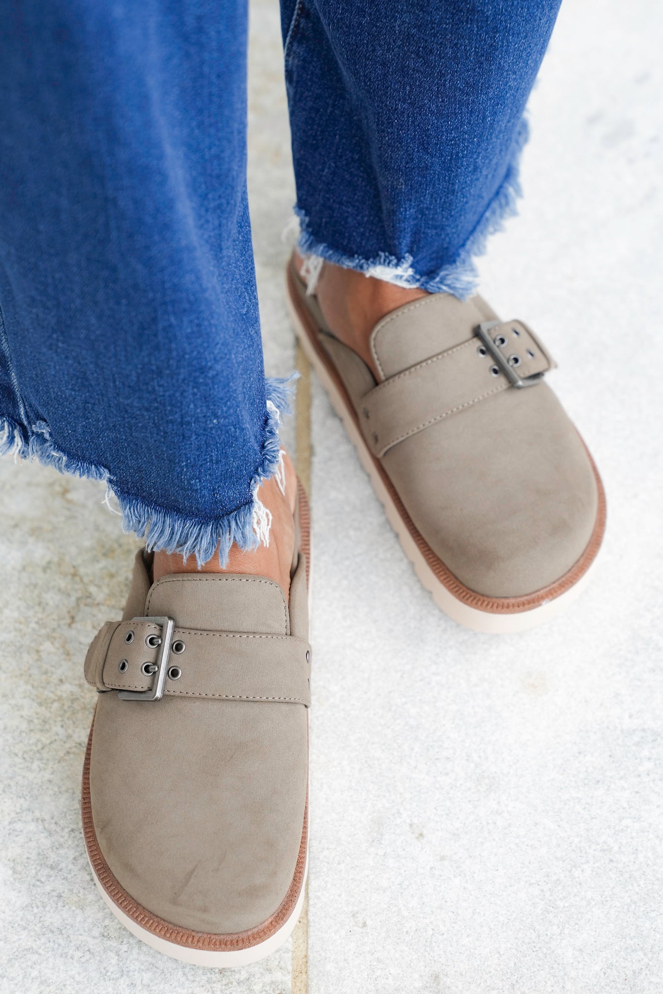 MIA Vegan Suede Buckle Slip On Clog with Platform Sole