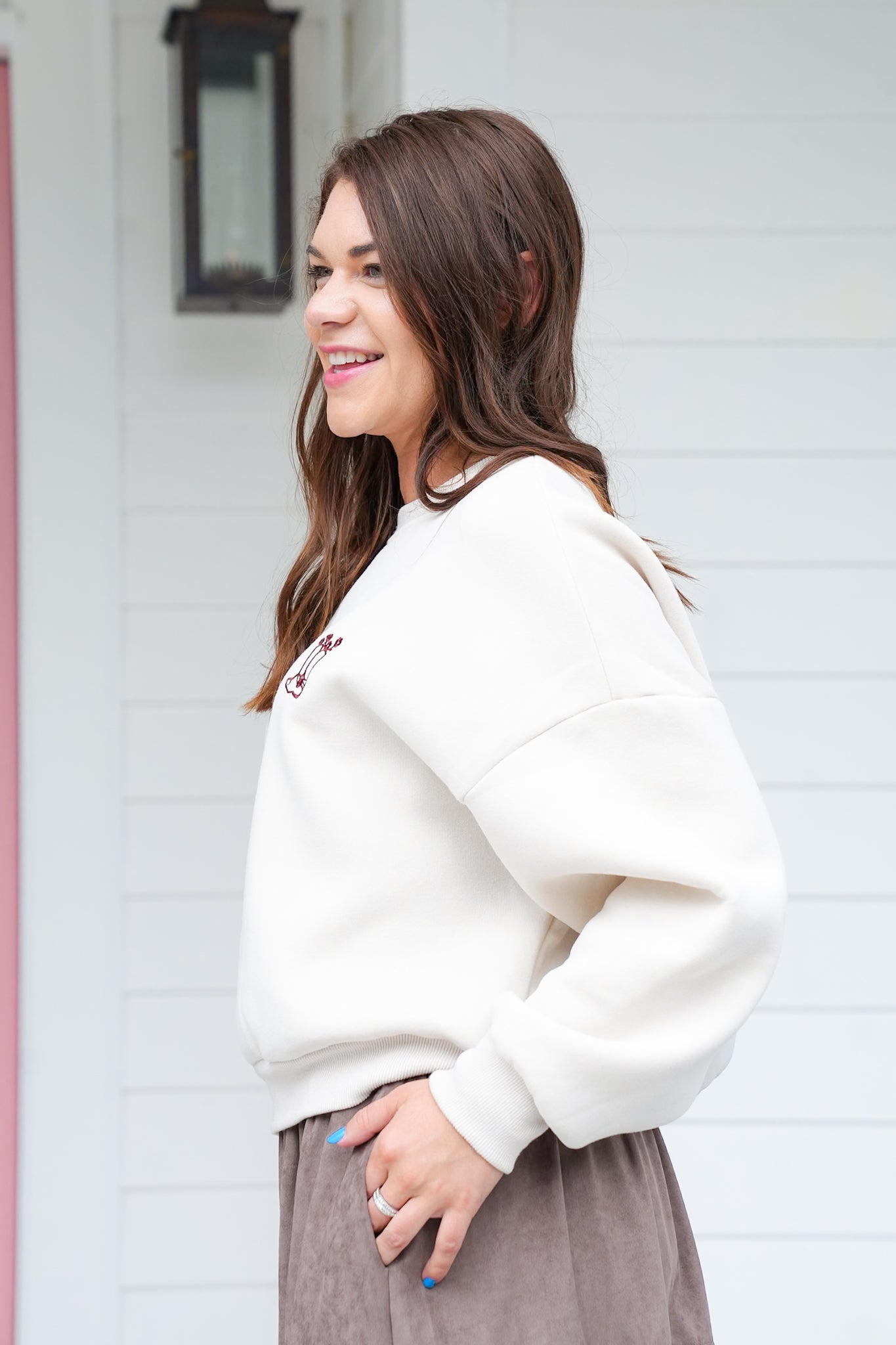 Long Sleeve Embroidered "Saddle Up" Pullover Sweatshirt