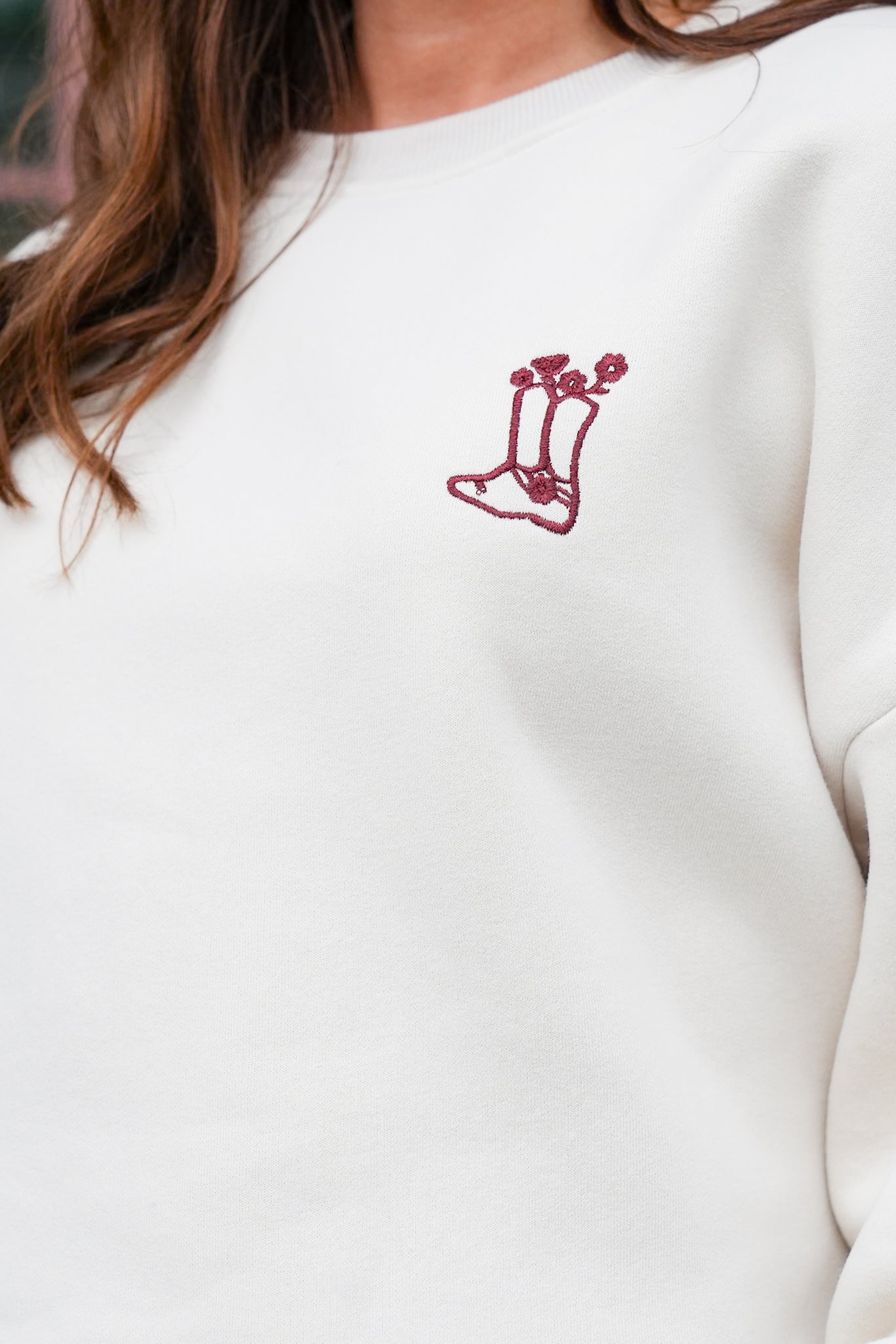 Long Sleeve Embroidered "Saddle Up" Pullover Sweatshirt