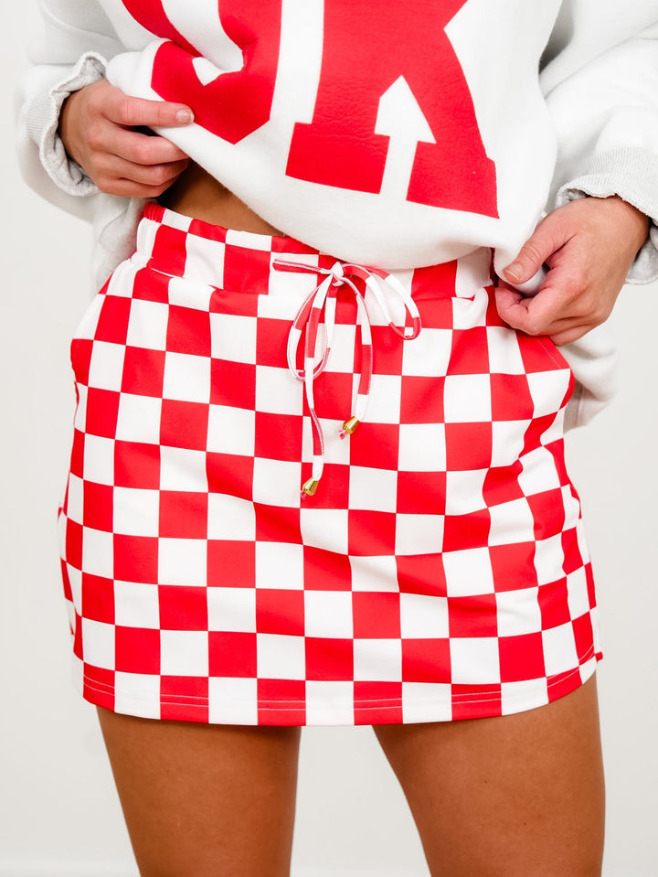Plus/Reg Red Checkered Skort with Side Pockets - Freckled Poppy