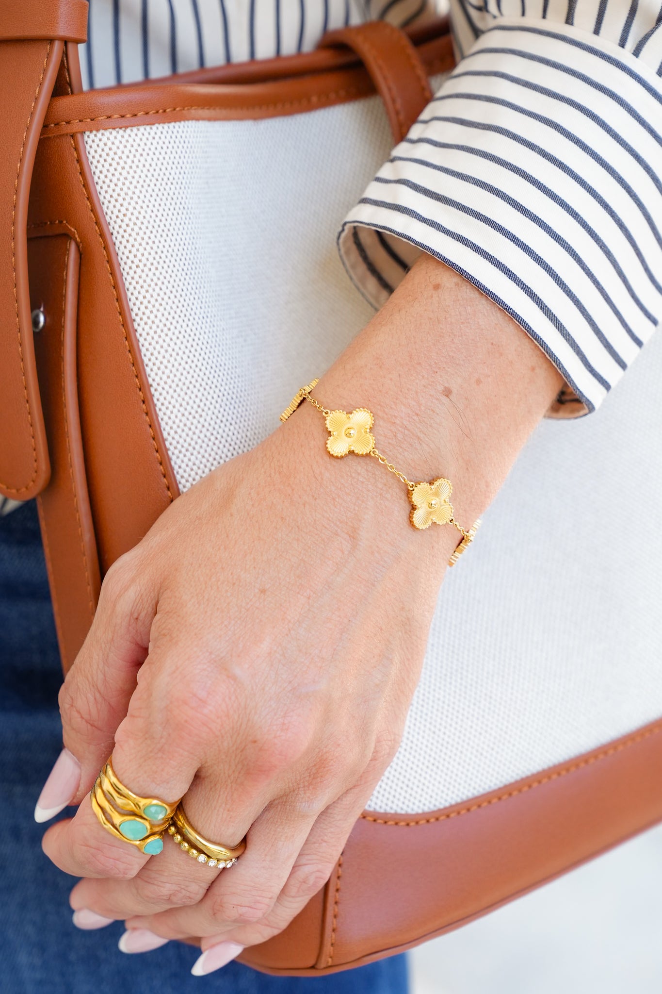 18k Non-Tarnish Stainless Steel Chain 5 Clover Bracelet