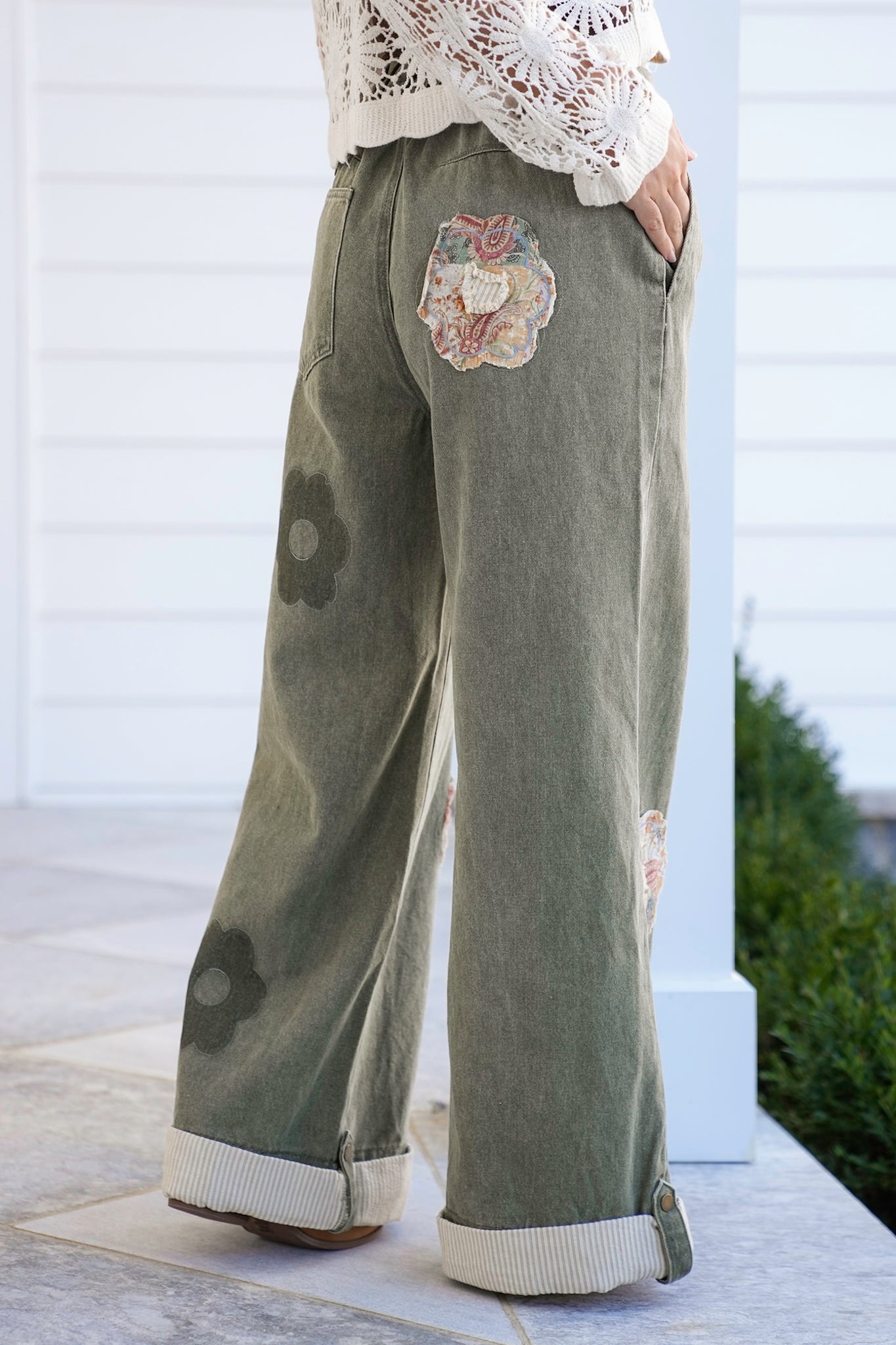 POL Wide Leg Pants with Patchwork