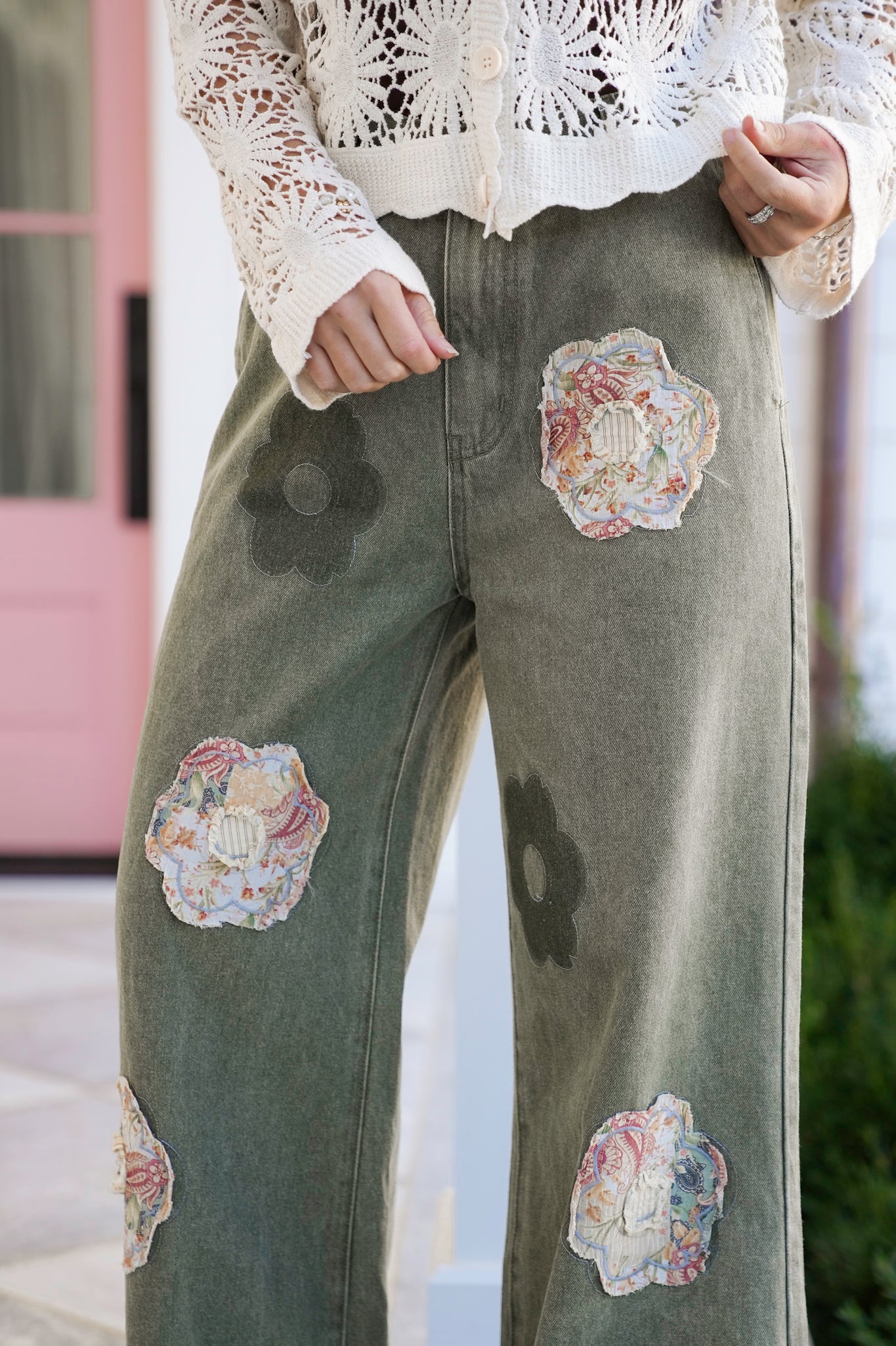 POL Wide Leg Pants with Patchwork