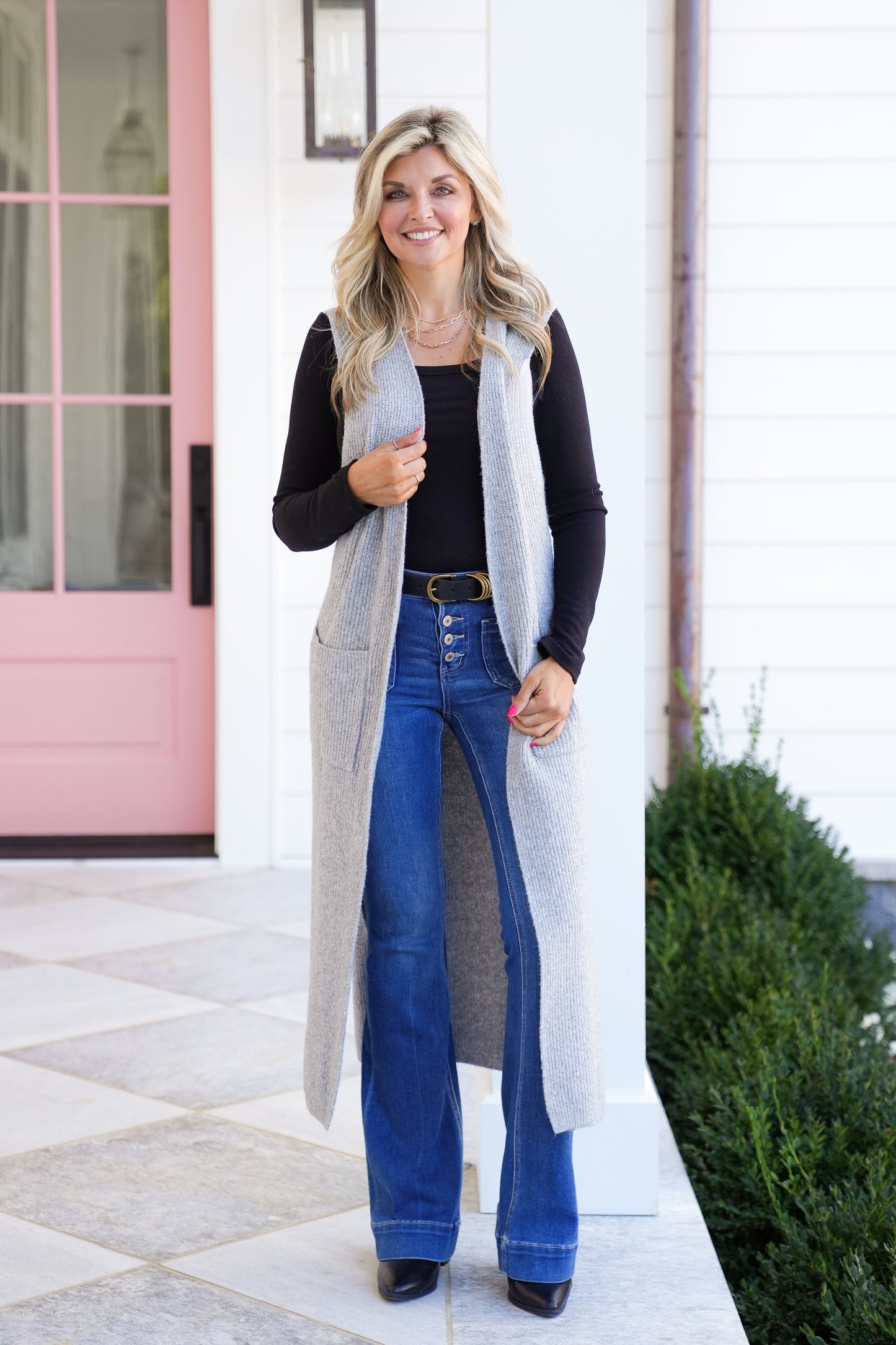 Sleeveless Long Cardigan with Pockets