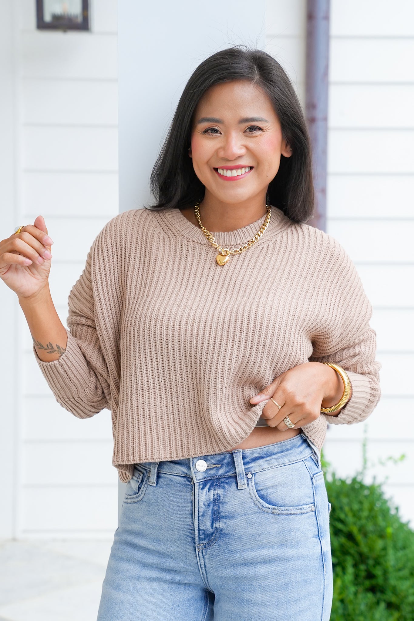 Long Sleeve Crew Neck Cropped Knit Sweater