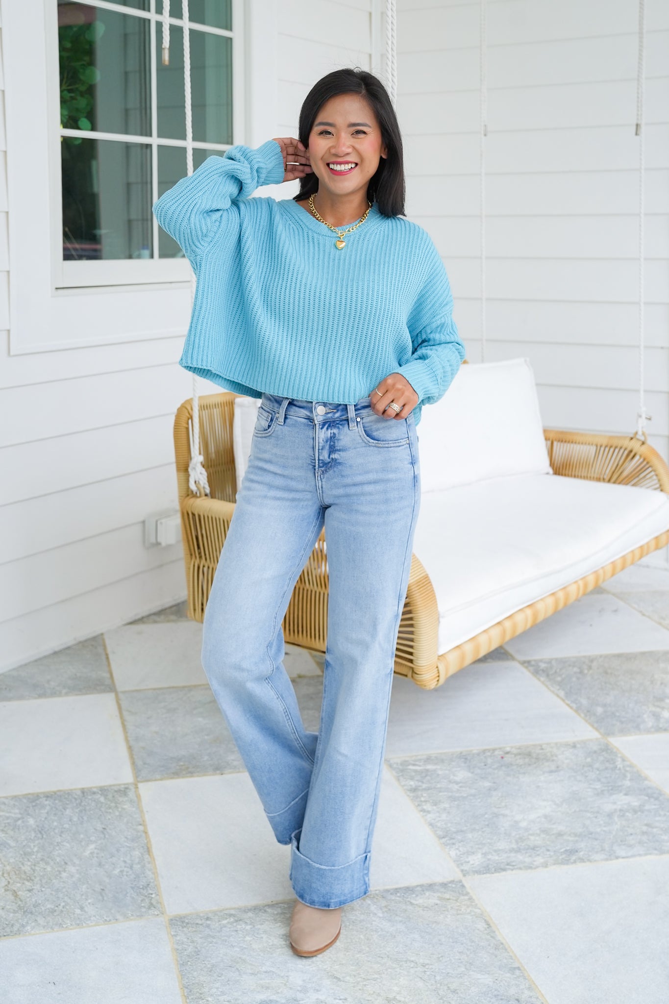 Long Sleeve Crew Neck Cropped Knit Sweater