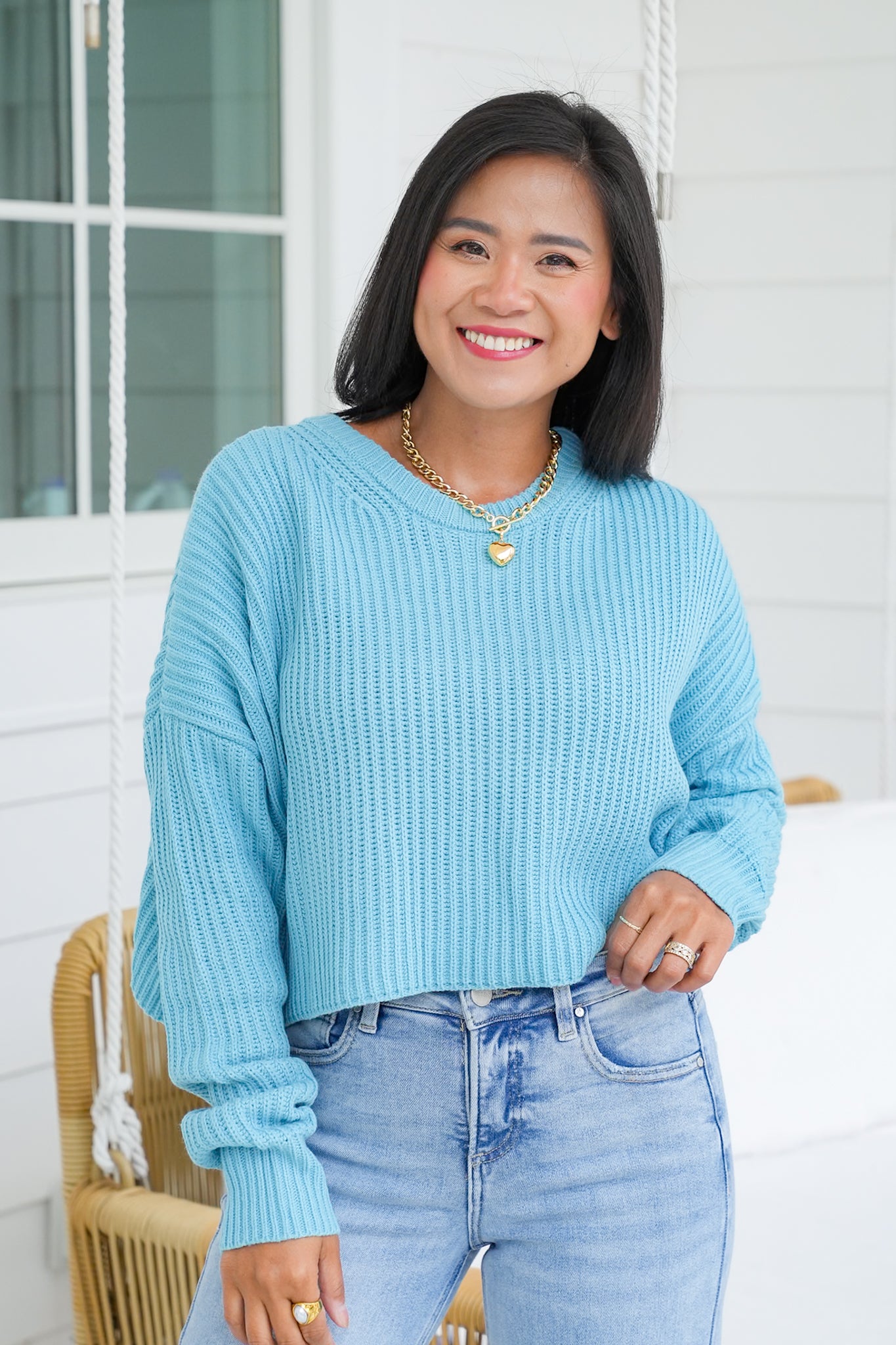 Long Sleeve Crew Neck Cropped Knit Sweater