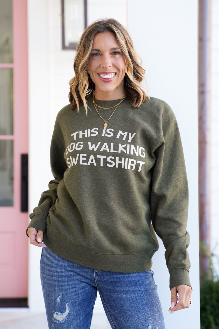 Plus/Reg Long Sleeve "Dog Walking" Graphic Sweatshirt