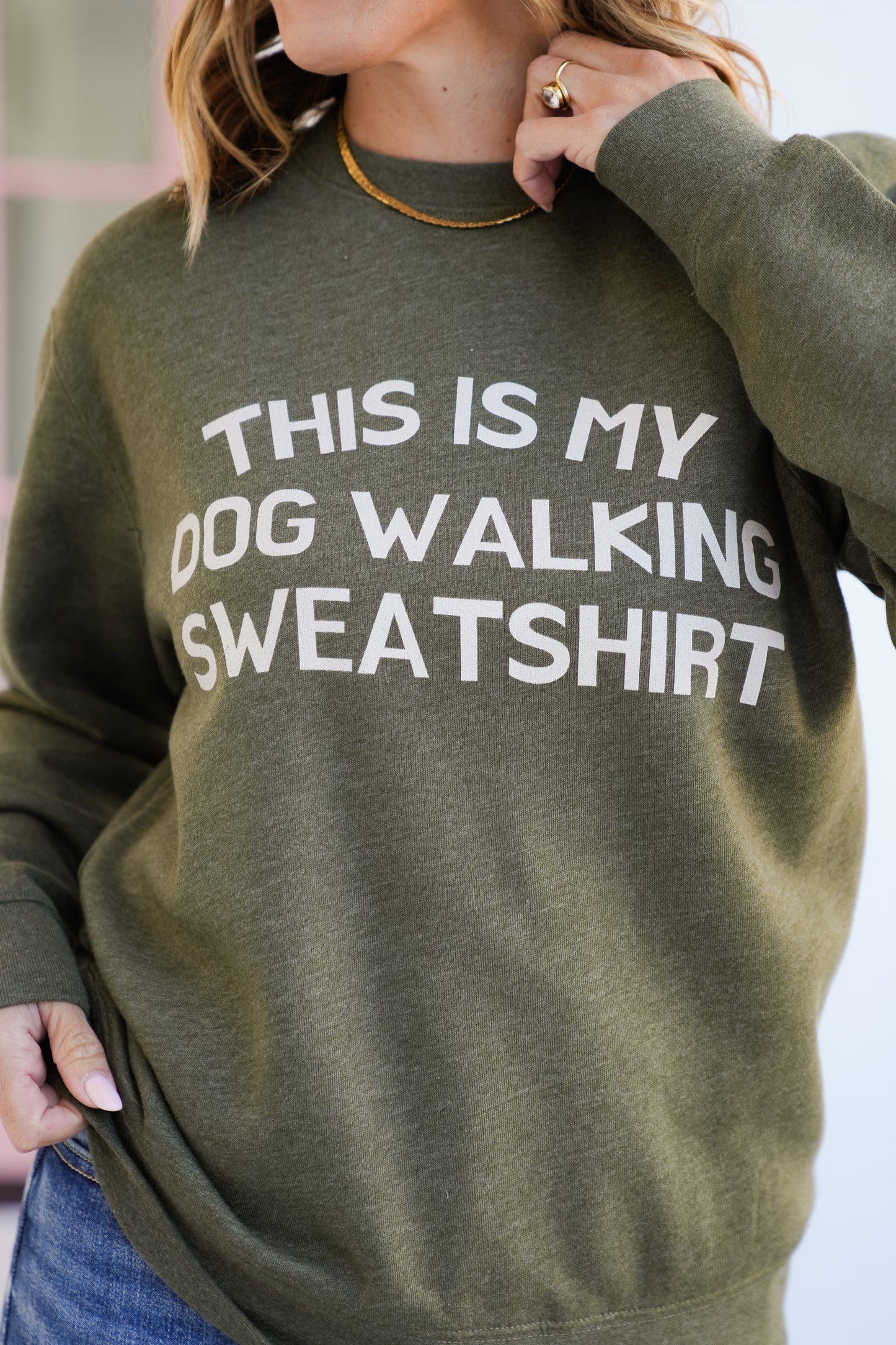 Plus/Reg Long Sleeve "Dog Walking" Graphic Sweatshirt