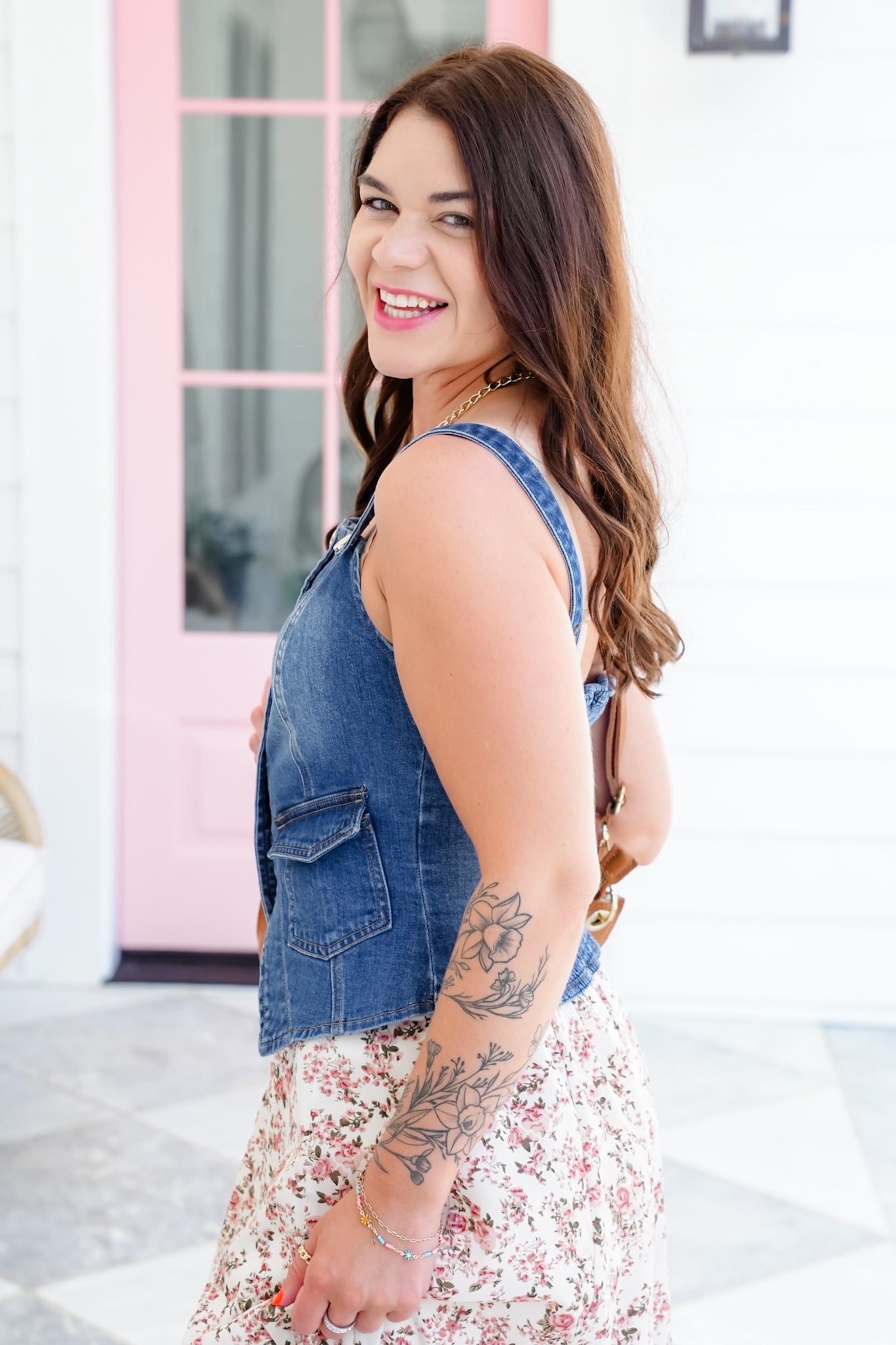 Medium Wash Button Down Corset Vest
