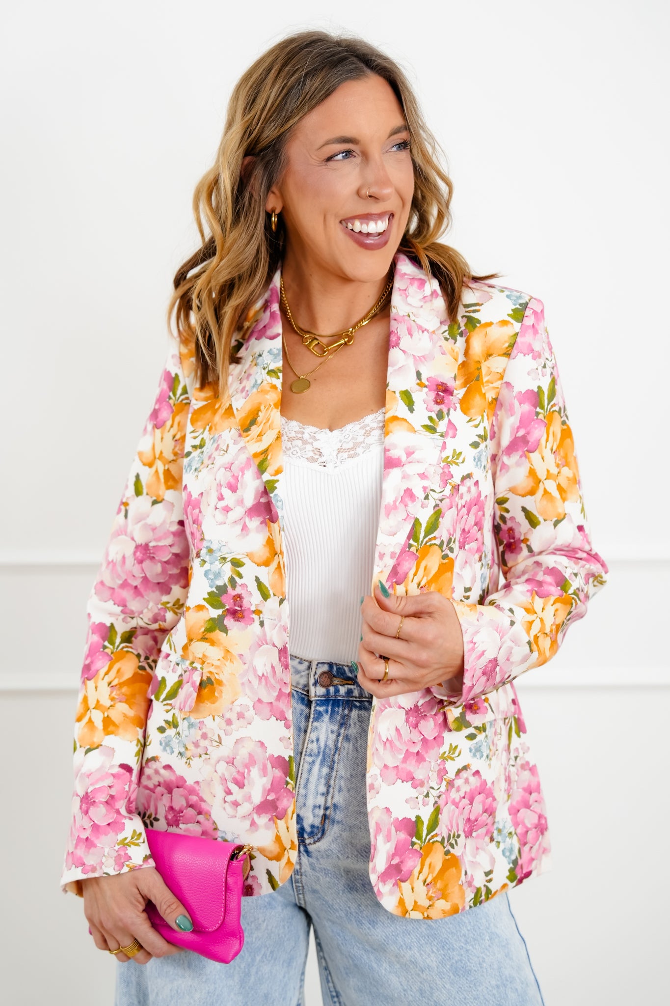 Floral Print Long Sleeve One Button Blazer