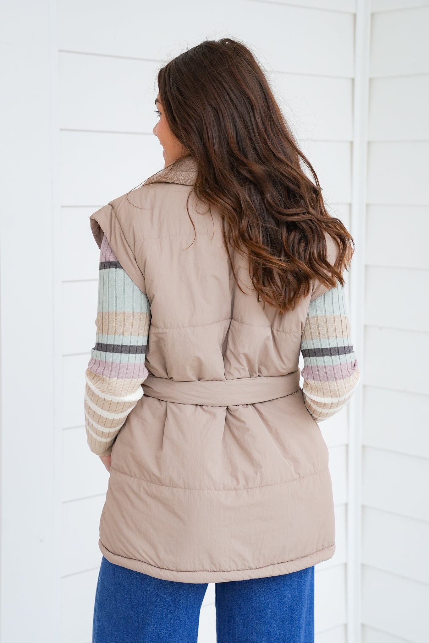 Reversible Sherpa Belted Puffer Vest