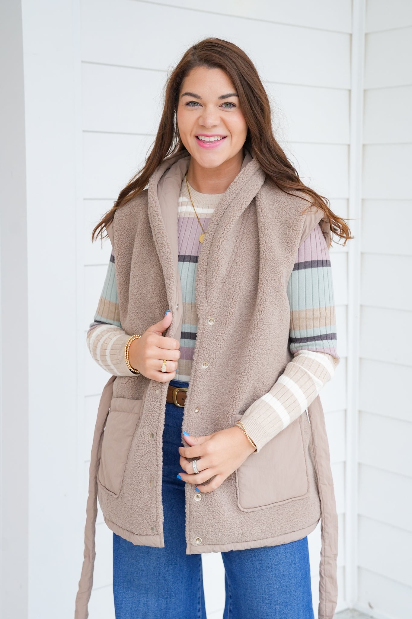 Reversible Sherpa Belted Puffer Vest