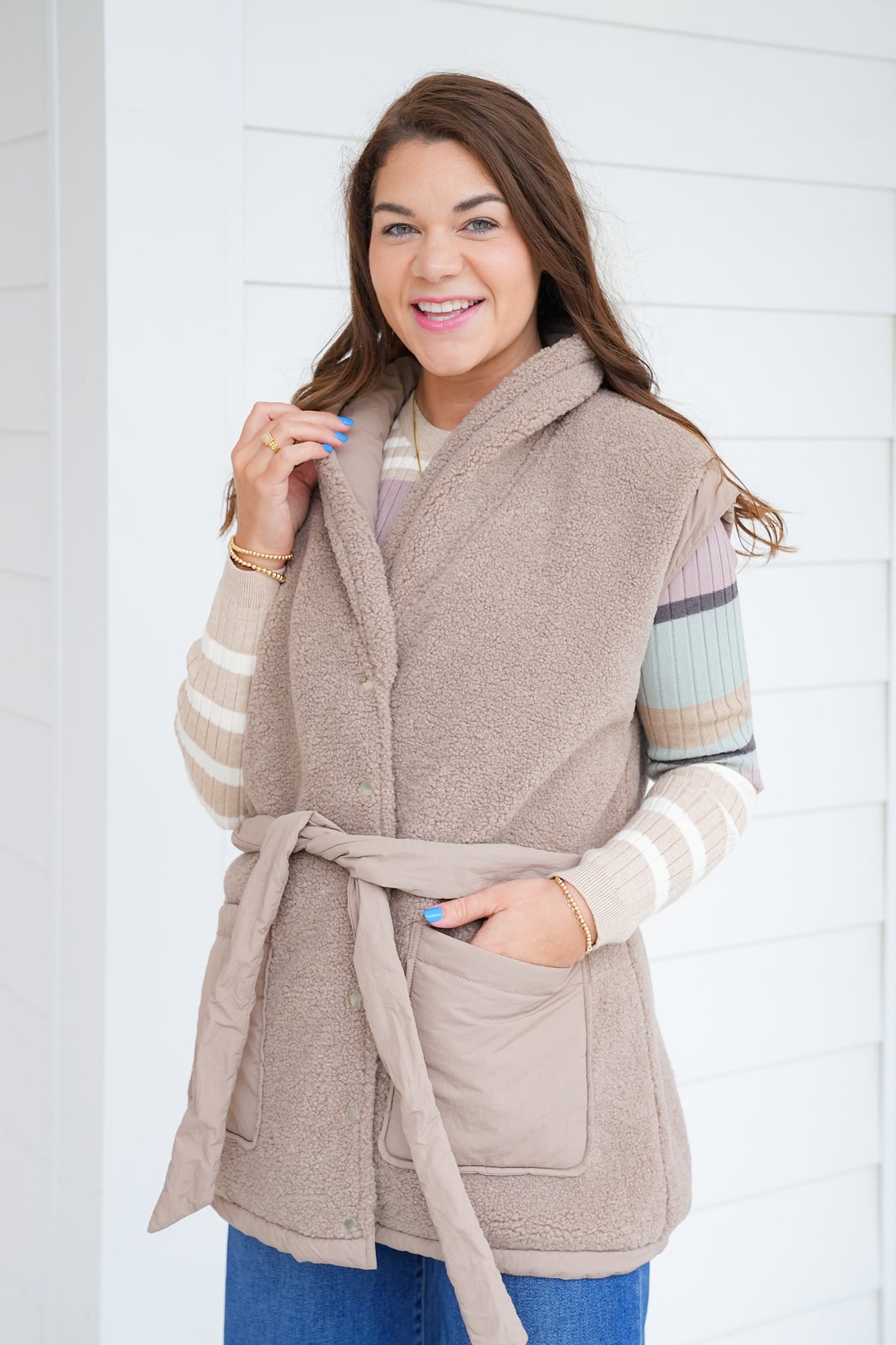 Reversible Sherpa Belted Puffer Vest