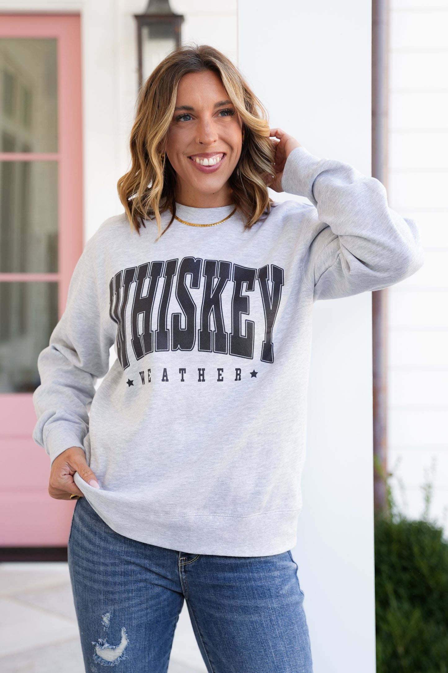 Plus/Reg Long Sleeve "Whiskey Weather" Graphic Sweatshirt