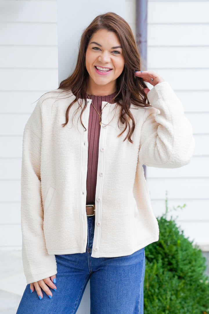 Sherpa Long Sleeve Button Up Jacket