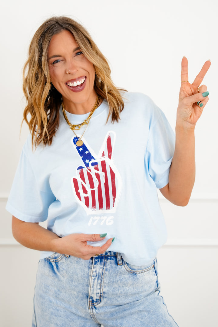 Plus/Reg Short Sleeve Patriotic Peace Graphic Tee