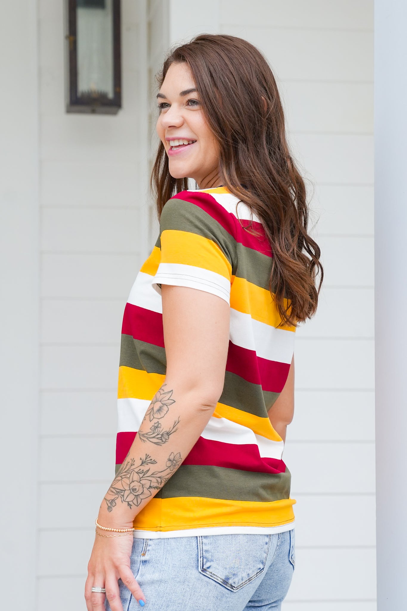 Multi Color Stripe Short Sleeve Top