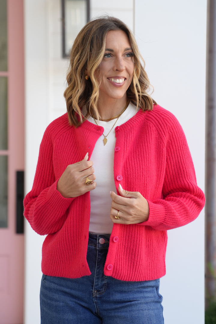 Red Long Sleeve Button Down Cardigan