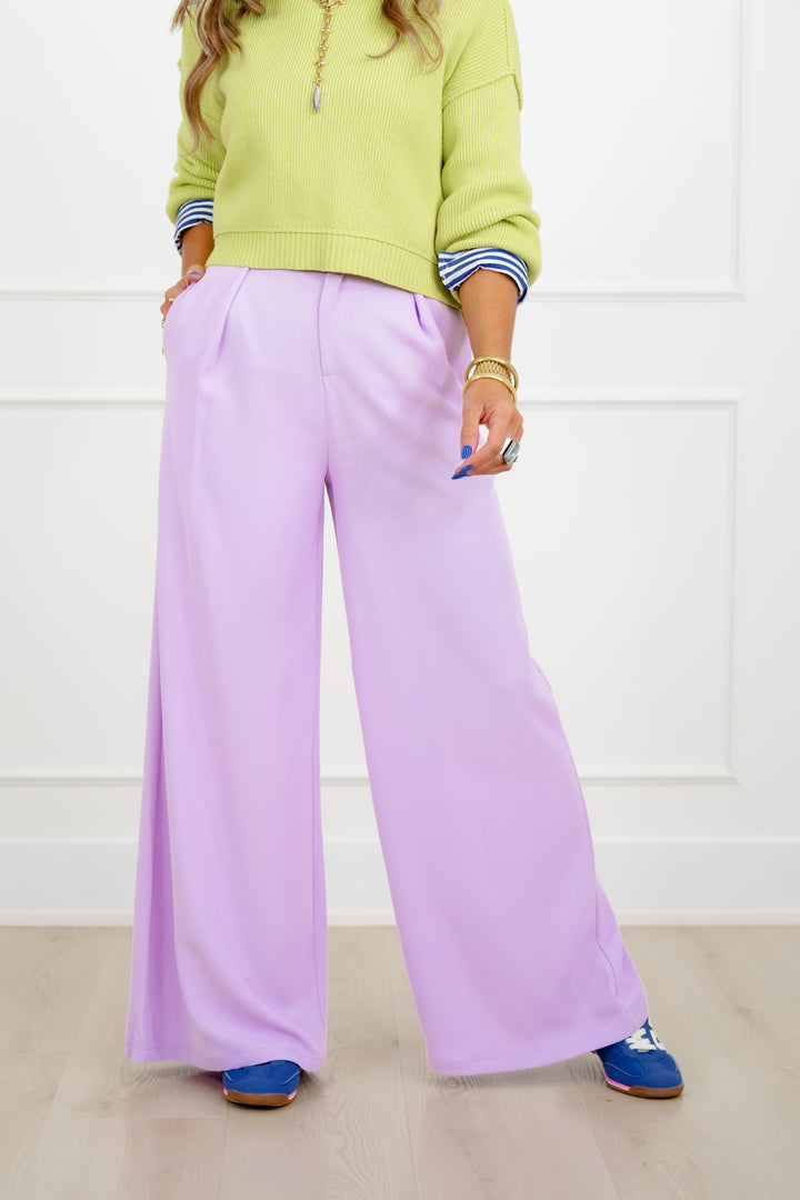 Solid Color High Waisted Pleated Wide Leg Pants - Freckled Poppy