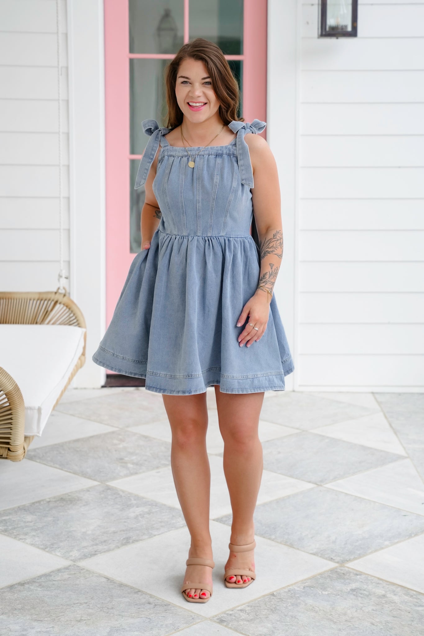 Plus/Reg Sleeveless Tie At The Shoulder Mini Dress