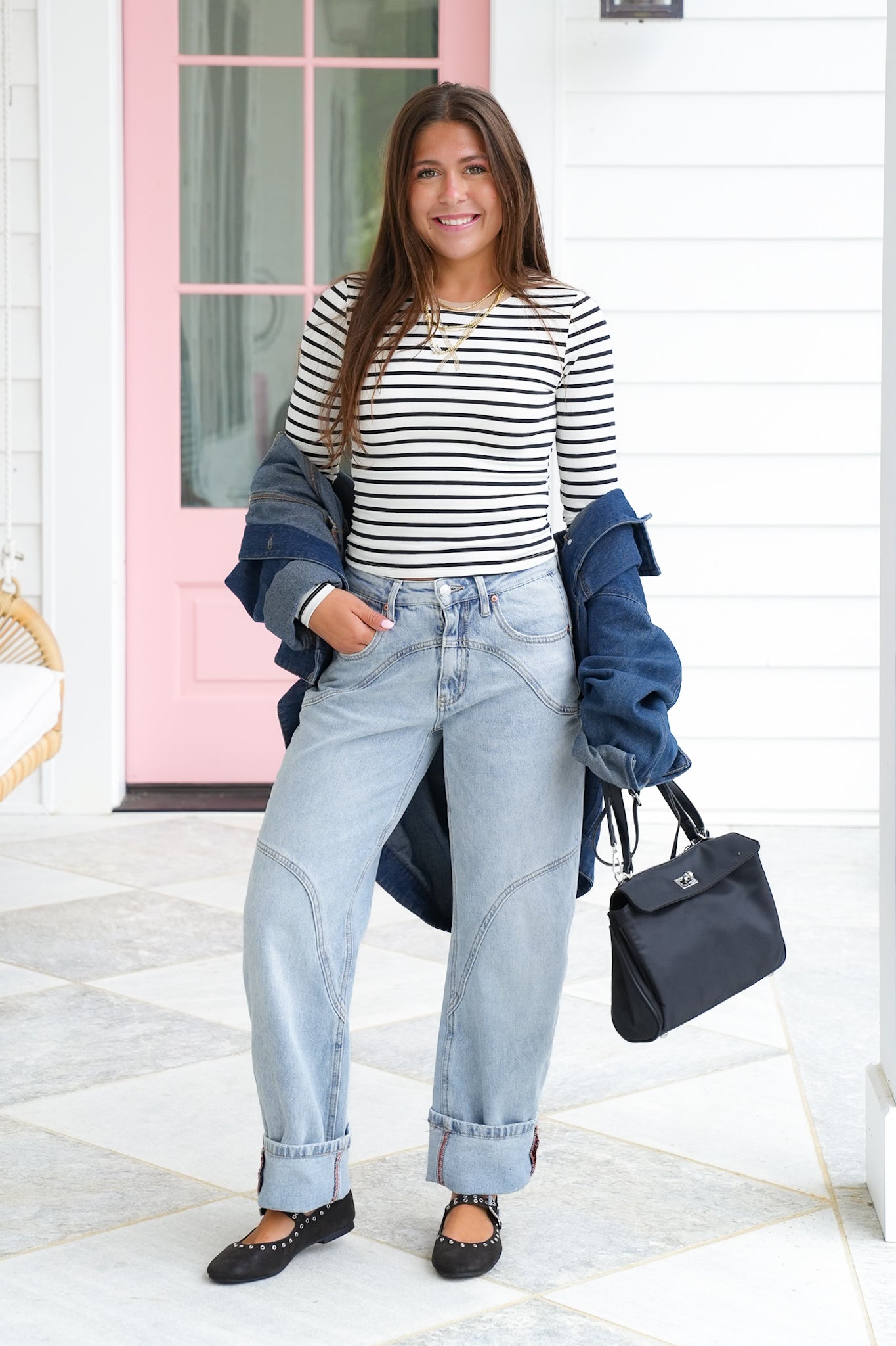 Striped Long Sleeve Round Neck Top