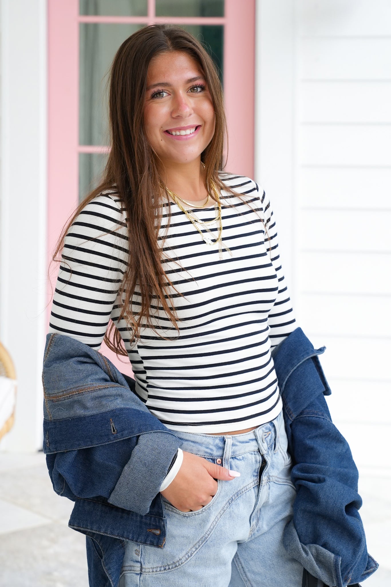 Striped Long Sleeve Round Neck Top
