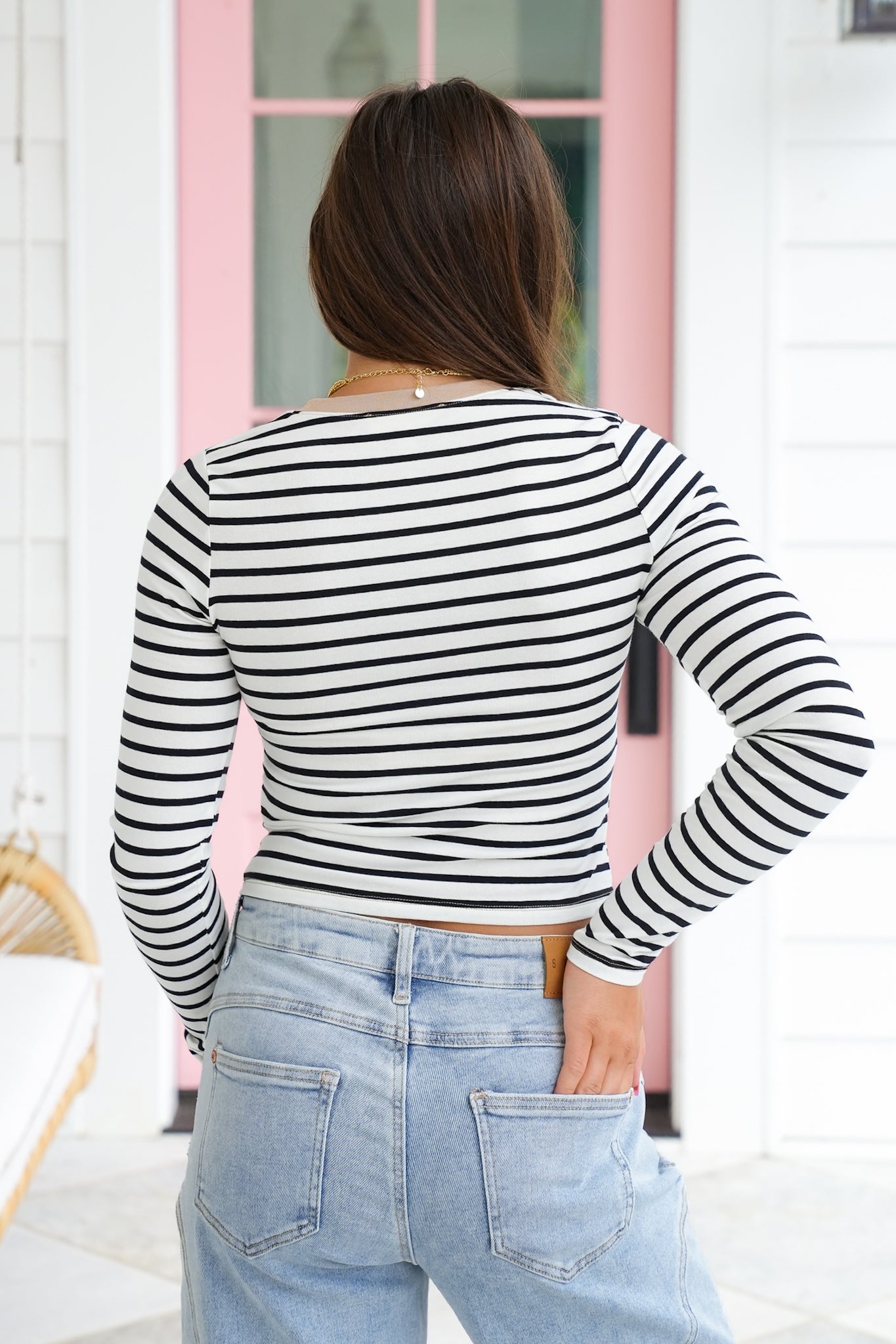 Striped Long Sleeve Round Neck Top