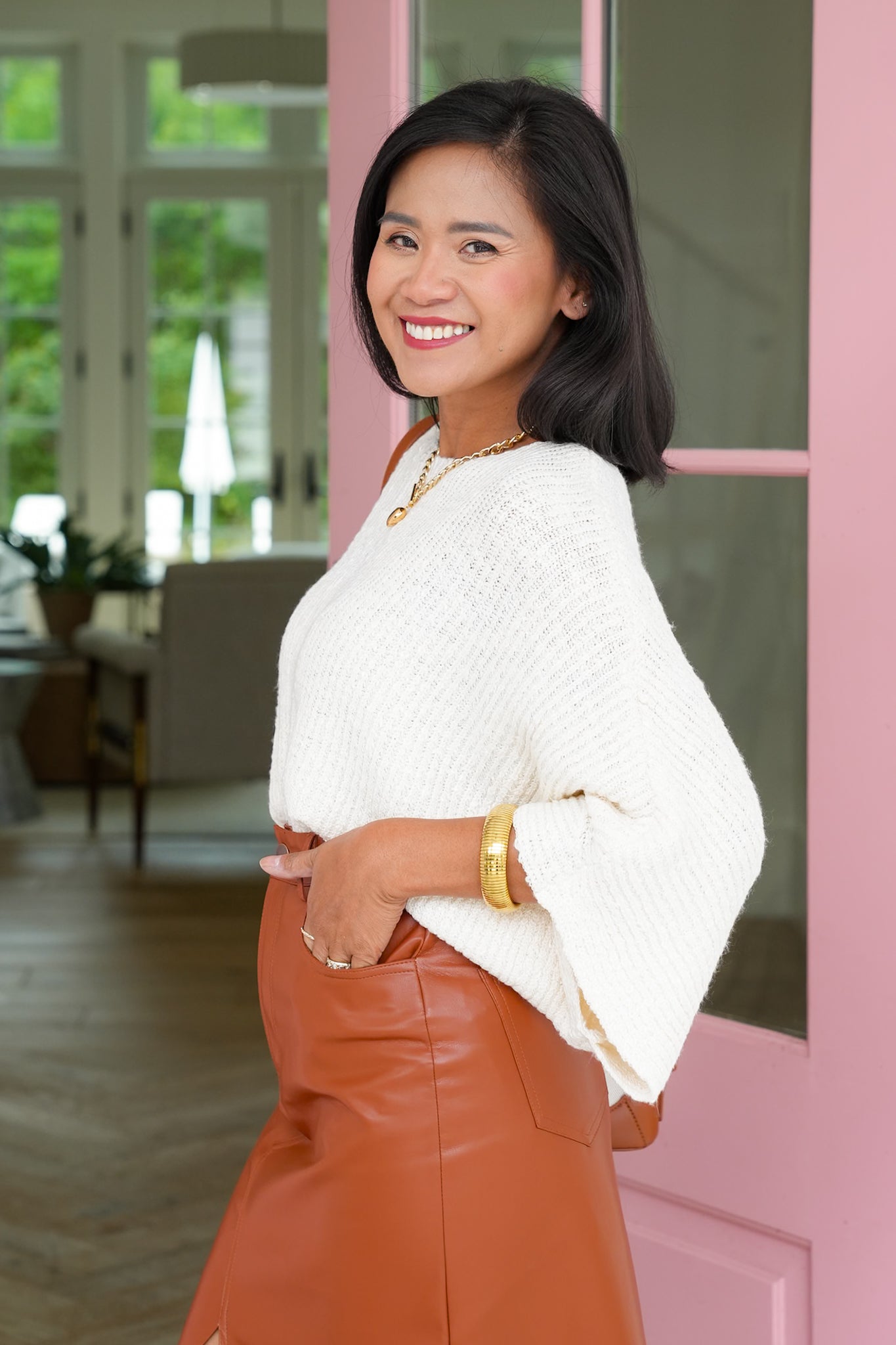 Cream Knit Dolman Sleeve Boat Neck Sweater